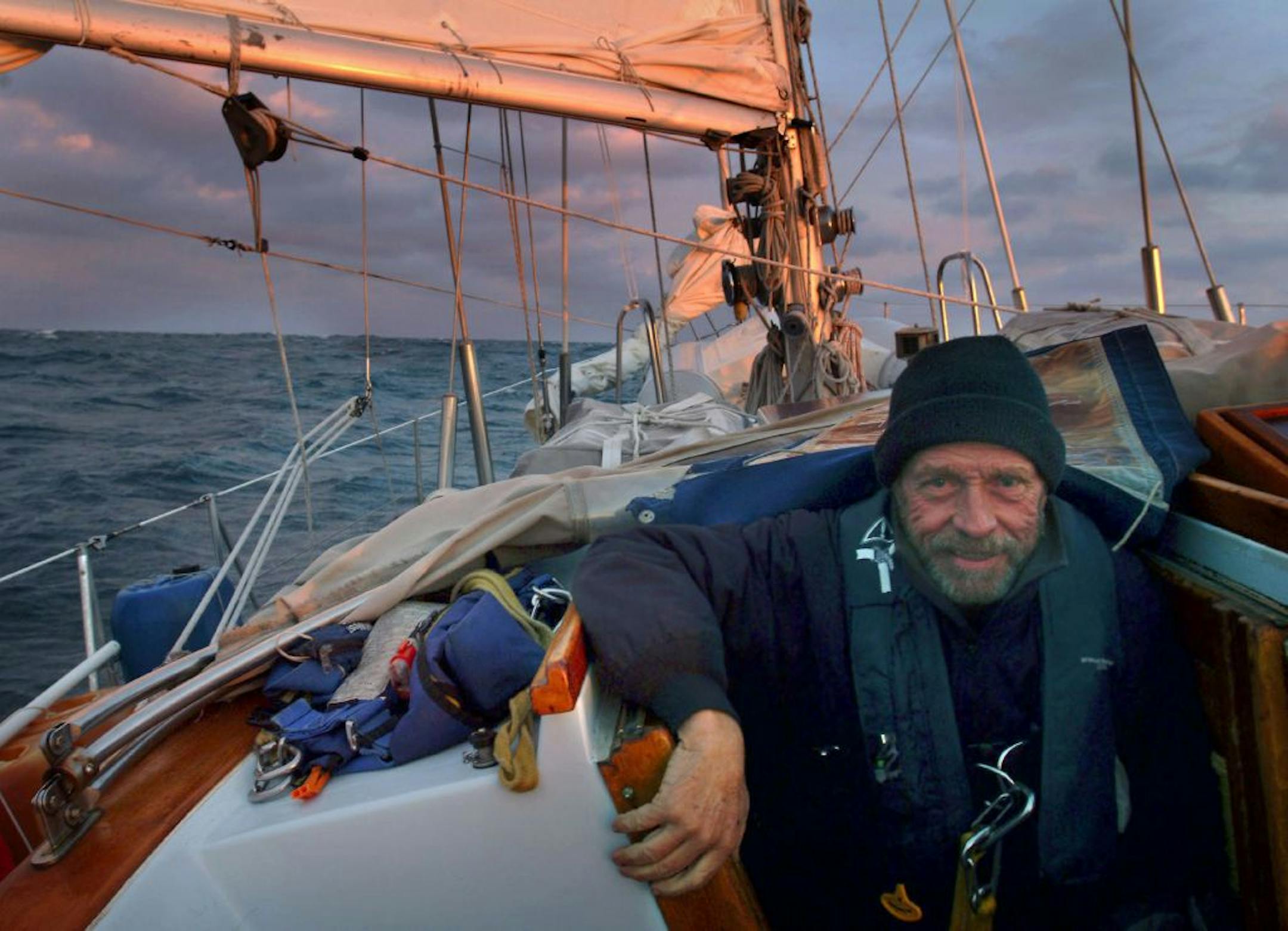 Roger Swanson, owner and captain of the sailboat Cloud Nine, took a quick break on watch near Point Barrow, Alaska, on one of his many voyages.