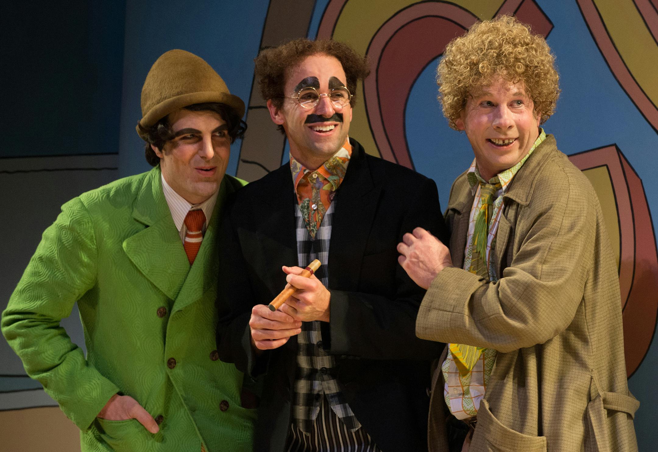 John Tufts (Chico), Mark Bedard (Mr. Hammer (Groucho)) and Brent Hinkley (Harpo) in the Guthrie Theater&#xed;s production of "The Cocoanuts." Photo: Jenny Graham.