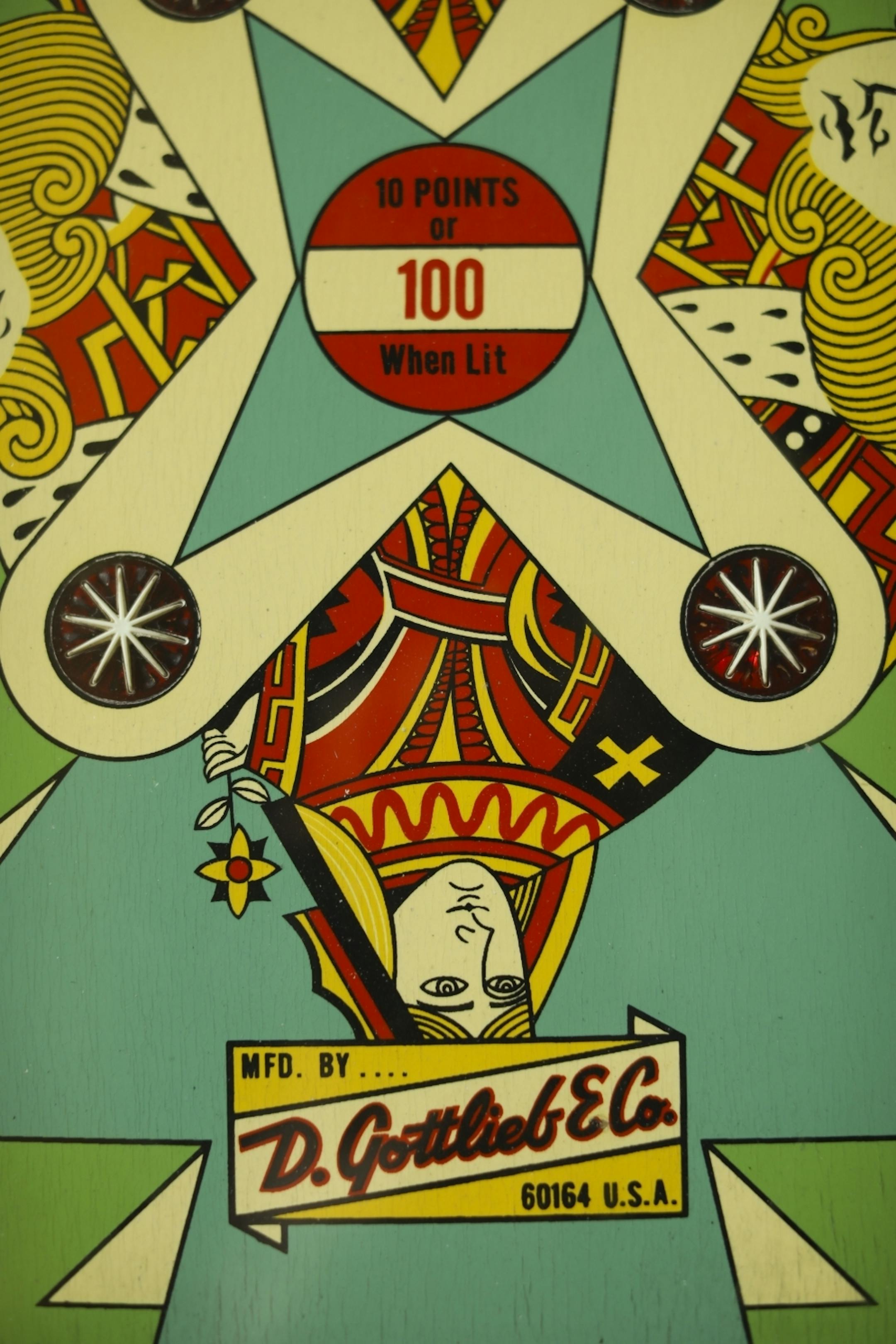 Detail of a playing card-themed Gottlieb model called Drop-A-Card.