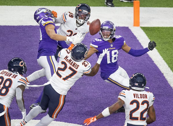 Bears defensive back Sherrick McManis intercepted a Hail Mary pass intended for Vikings wide receiver Justin Jefferson at the end of the Sunday's game