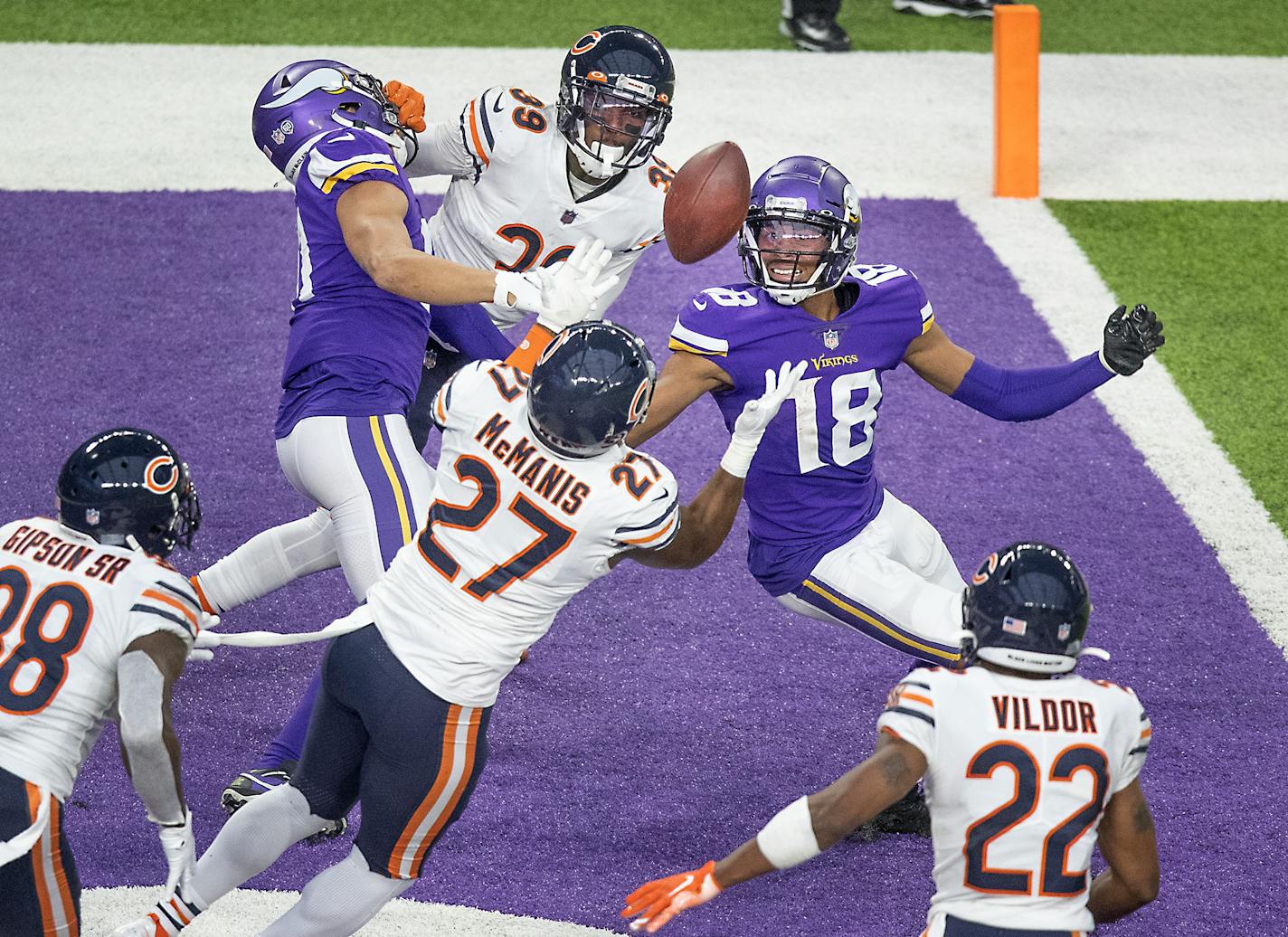 Bears defensive back Sherrick McManis intercepted a Hail Mary pass intended for Vikings wide receiver Justin Jefferson at the end of the Sunday's game.