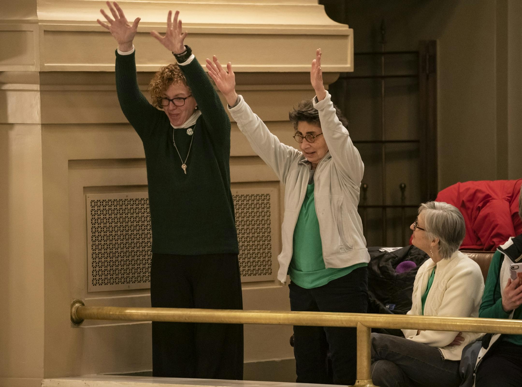 NancyGrace (CQ) Norman and Ann Walters celebrated the passing of the Equal Rights Amendment from the gallery of the House of Representations at the State Capitol in St. Paul, Minn., on Thursday, March 7, 2019.