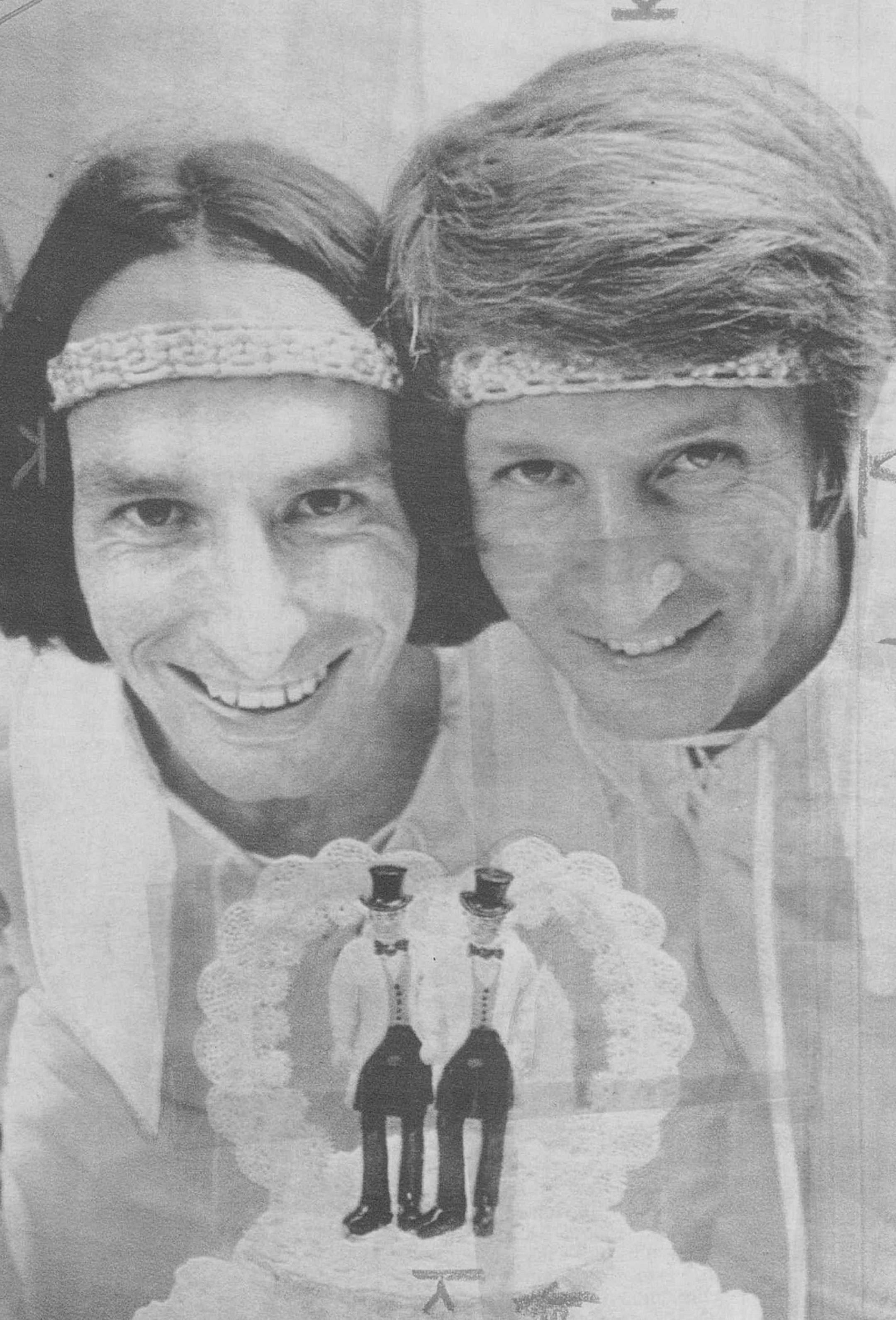 September 8, 1971 Mike McConnell (left) and John Baker Married in a short ceremony Friday after long hassle. The marriage of two homosexual men here has created swift legal and ecclesiastical opposition. Hardly had the news been out that a United Methodist minister had married Jack Baker and James McConnell when the church's bishop pronounced the marriage illegal and warned the minister of chastisement. September 19, 1971 United Press International ORG XMIT: MIN2015070212511730