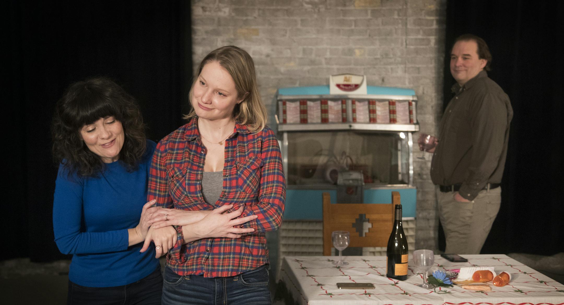 Sara Marsh left Jane Froiland, and Luverne Seifert act out a scene from the play "The Norwegiansî at the Dark and Stormy theater Tuesday November 29, 2016 in Minneapolis Minnesota.] Jerry Holt / jerry. Holt@Startribune.com