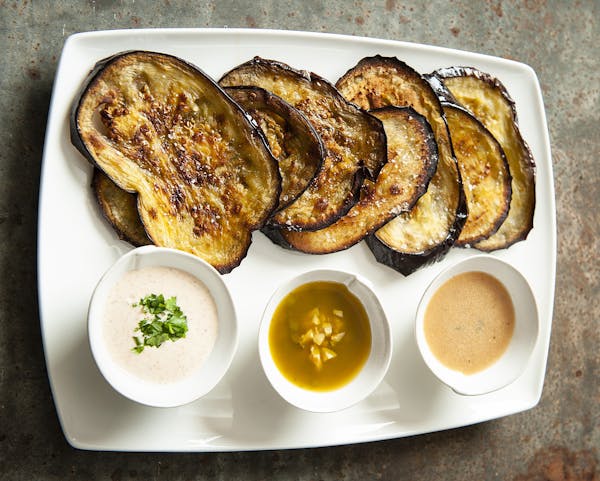 Roasted Eggplant Slices With Sauces