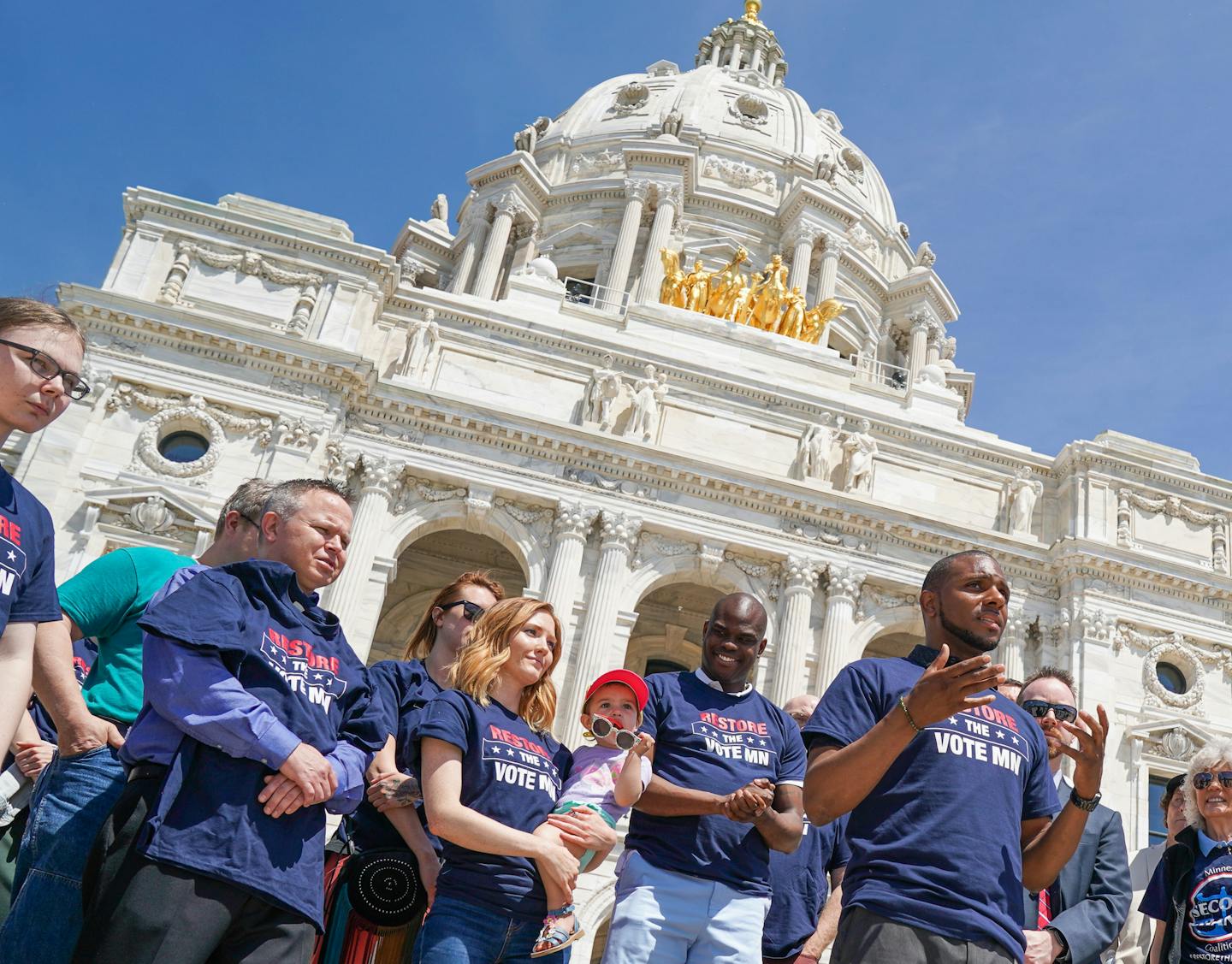 Advocates rallied in 2019 at a Restore the Vote rally outside the Capitol. Twenty-nine states restrict felons' voting rights.