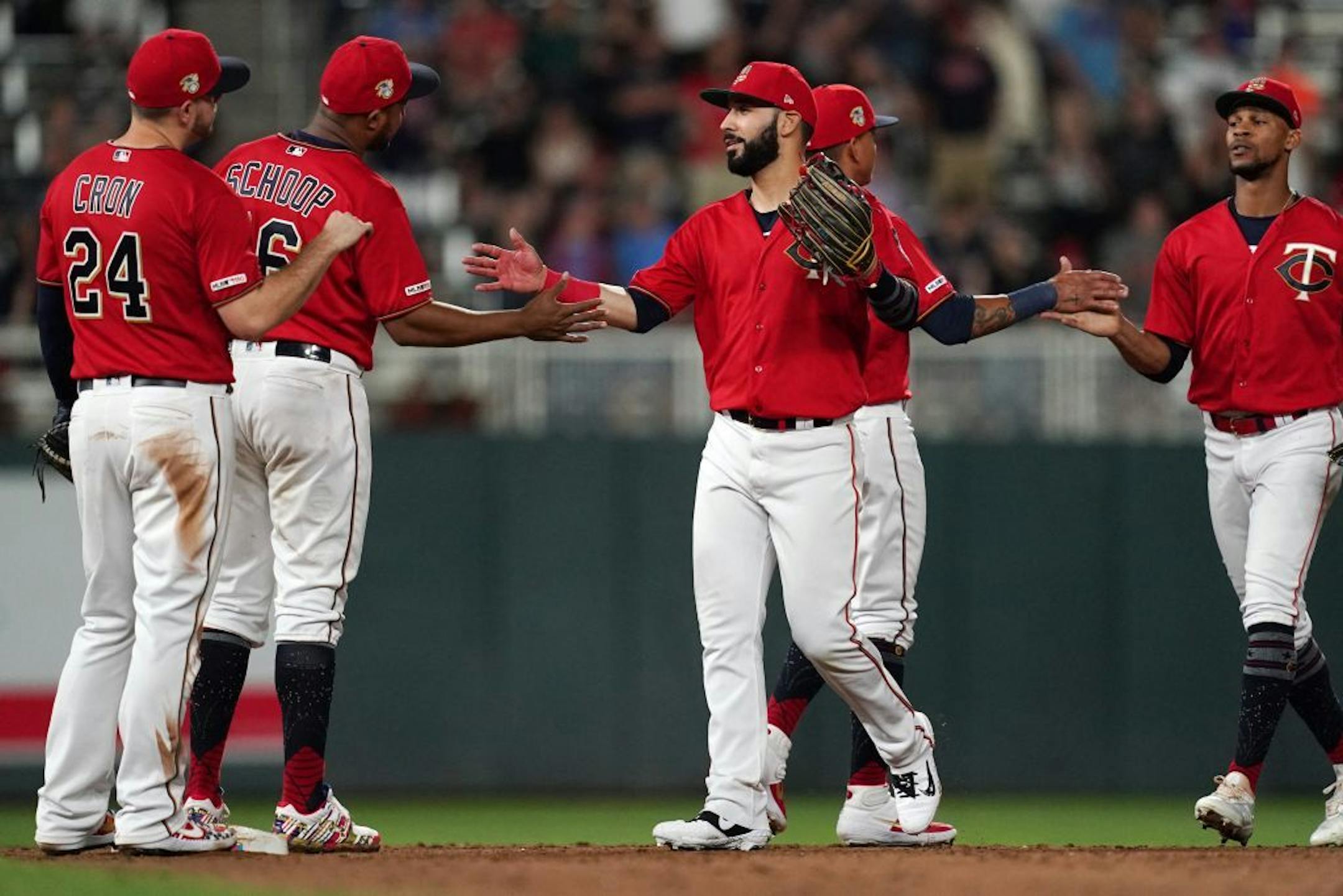 The Twins celebrated after beating Texas last week.