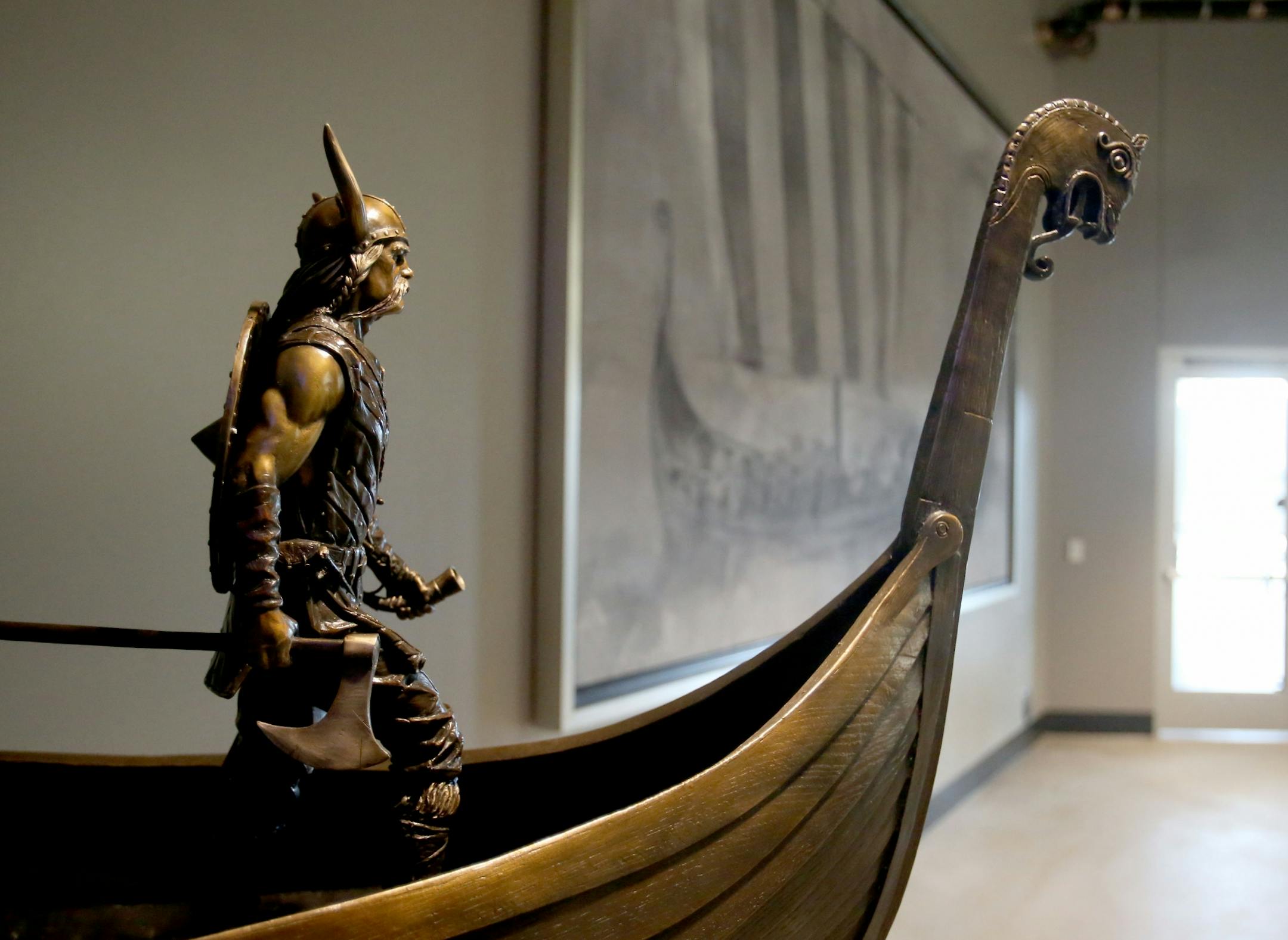 A Viking sculpture during a media tour Tuesday, July 19, 2016, at U.S. Bank Stadium in Minneapolis, MN.