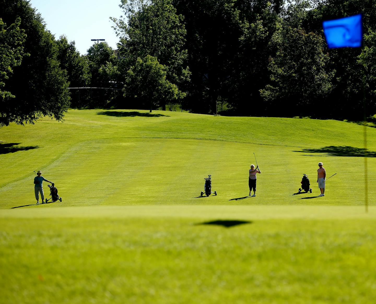 Women&#x2019;s golf league members play a round at Bloomington&#x2019;s Hyland Greens golf course July 28. The course has been operating in the red since 2005.