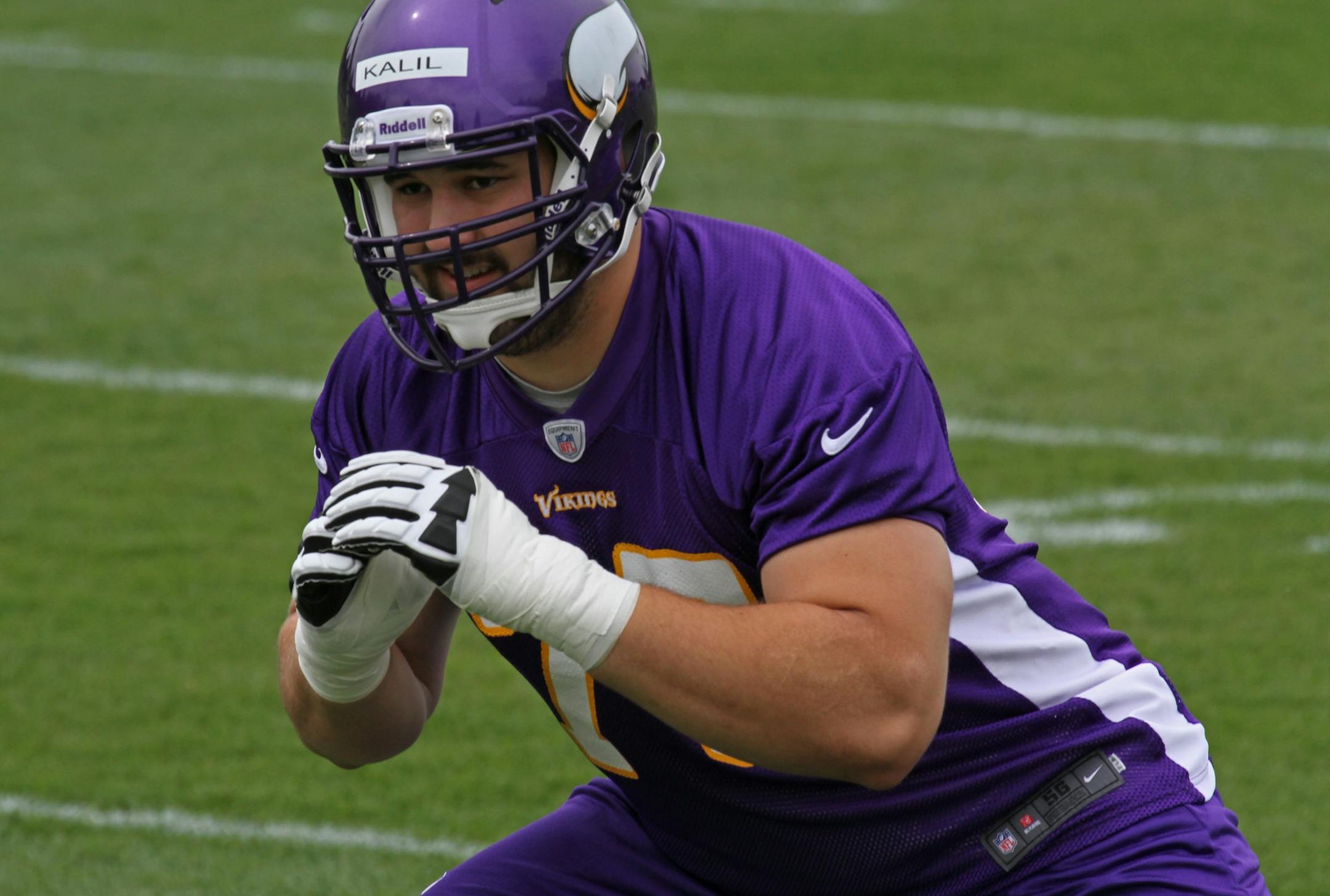 2012 Vikings Rookie Mini-Camp, 5/4/12. (center) Matt Kalil ran drills during rookie-mini camp at Winter Park.
