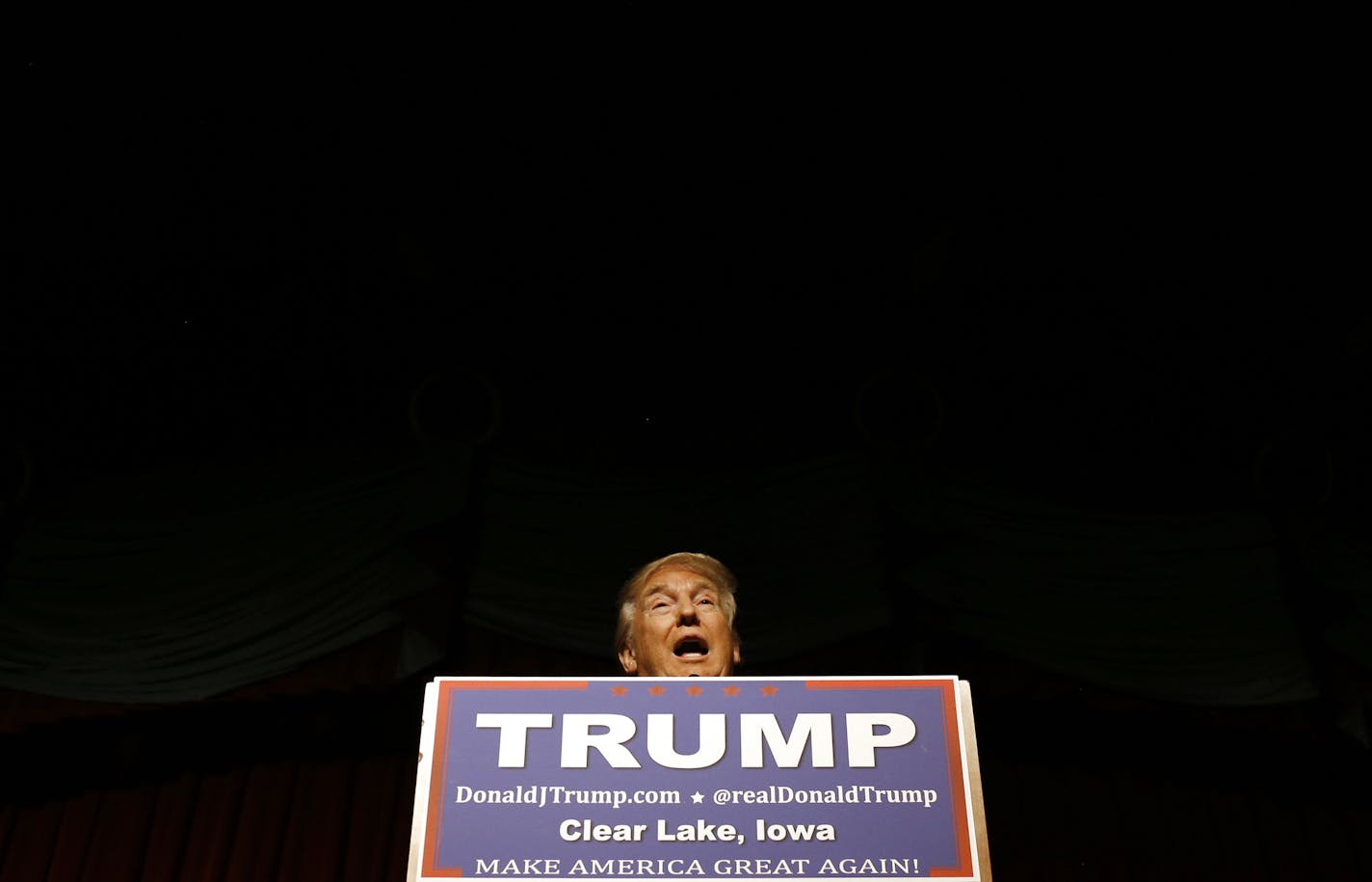 Republican presidential candidate Donald Trump speaks during a rally at the Surf Ballroom in Clear Lake, Iowa, Saturday, Jan. 9, 2016. (AP Photo/Patrick Semansky)