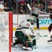 Wild goaltender Marc-Andre Fleury makes one of his 23 saves Thursday night to help pick up two points in the standings.