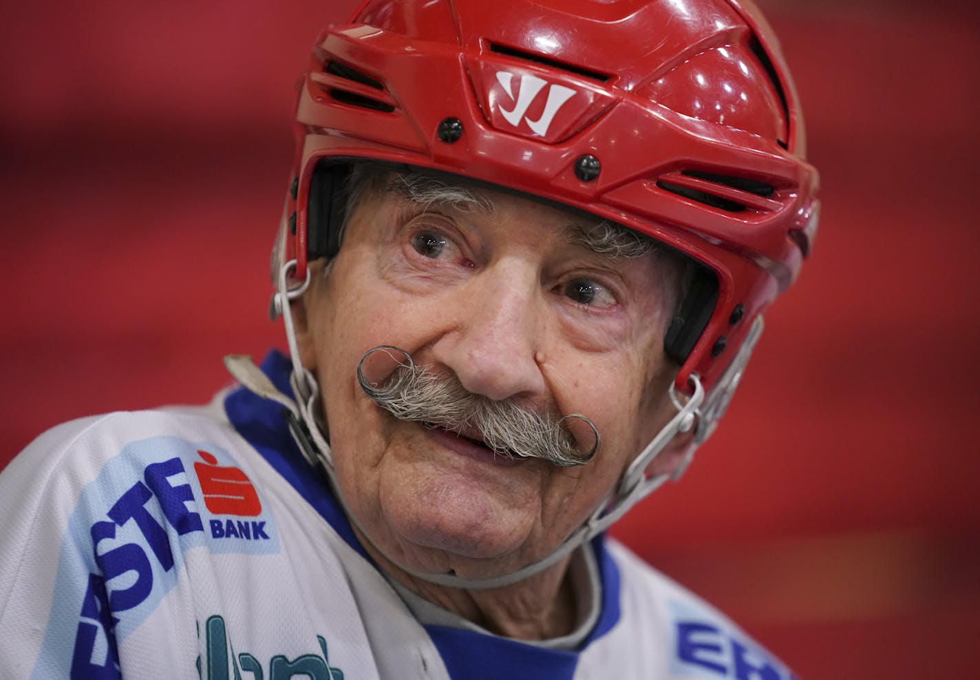 97 year-old Mark Sertich on the bench between shifts during his morning hockey game. On the same morning Sertich was to be honored with induction into the Duluth Entertainment Convention Center's Athletic Hall of Fame, he took part in a his regular morning hockey game on Thursday, May 16, 2019 at the Essentia Duluth Heritage Center. Sertich plays three mornings a week, even though recovering from a fall he took last year. ORG XMIT: MIN1905161452396761