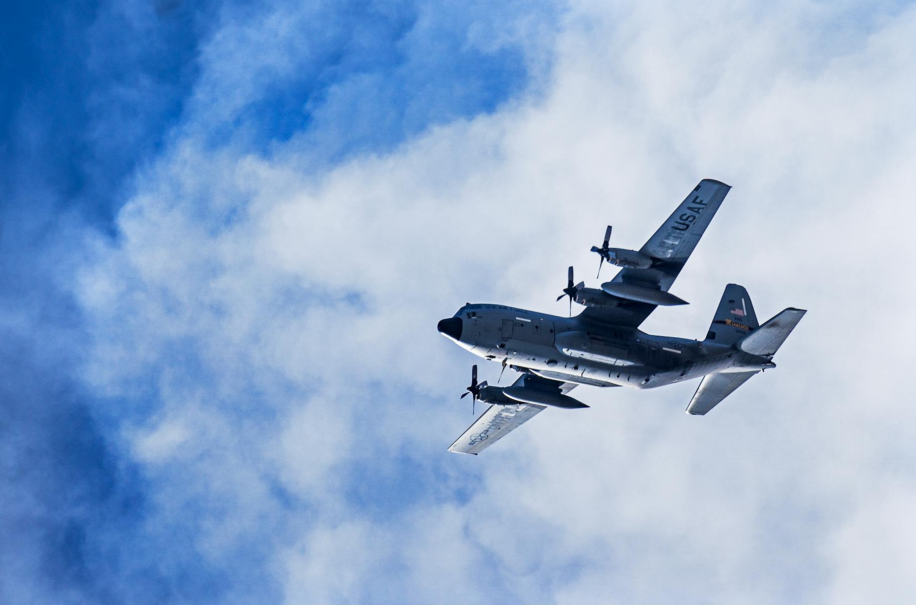 A C-130 aircraft carries service members back to Minnesota after a deployment in the Middle East in March 2020. These planes often fly over the Twin C