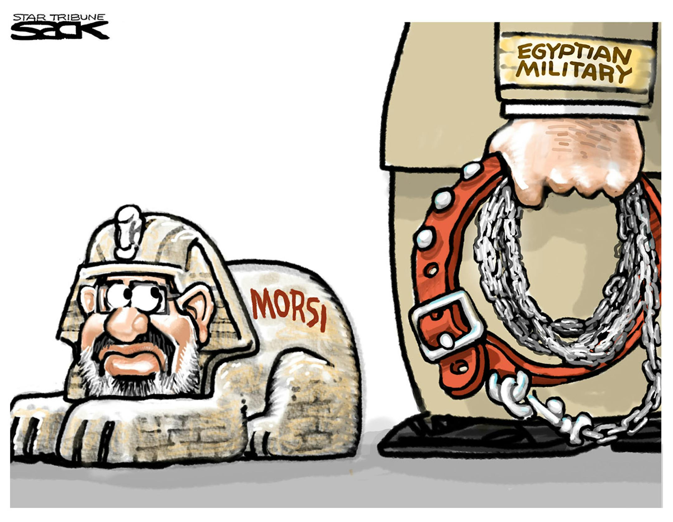 Steve Sack editorial cartoon for July 4, 2013. Topic: Egyptian military ousts Morsi.