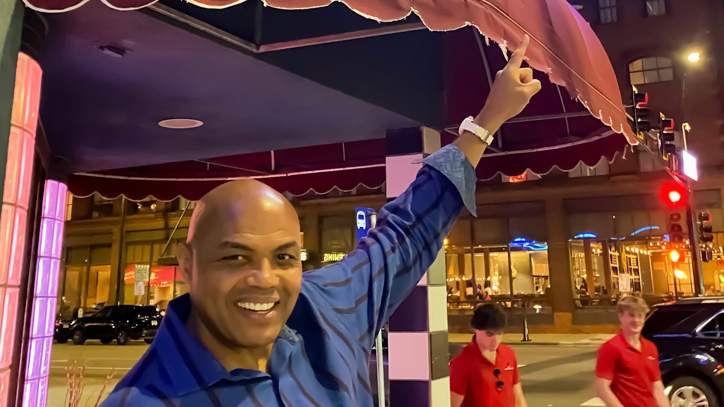 Charles Barkley outside of J.D. Hoyt's Supper Club in Minneapolis.