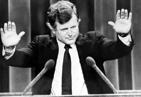 FILE - In this Aug. 12, 1980 file photo, Sen. Edward M. Kennedy responds to the applause at the presidential Democratic National Convention in New Yor