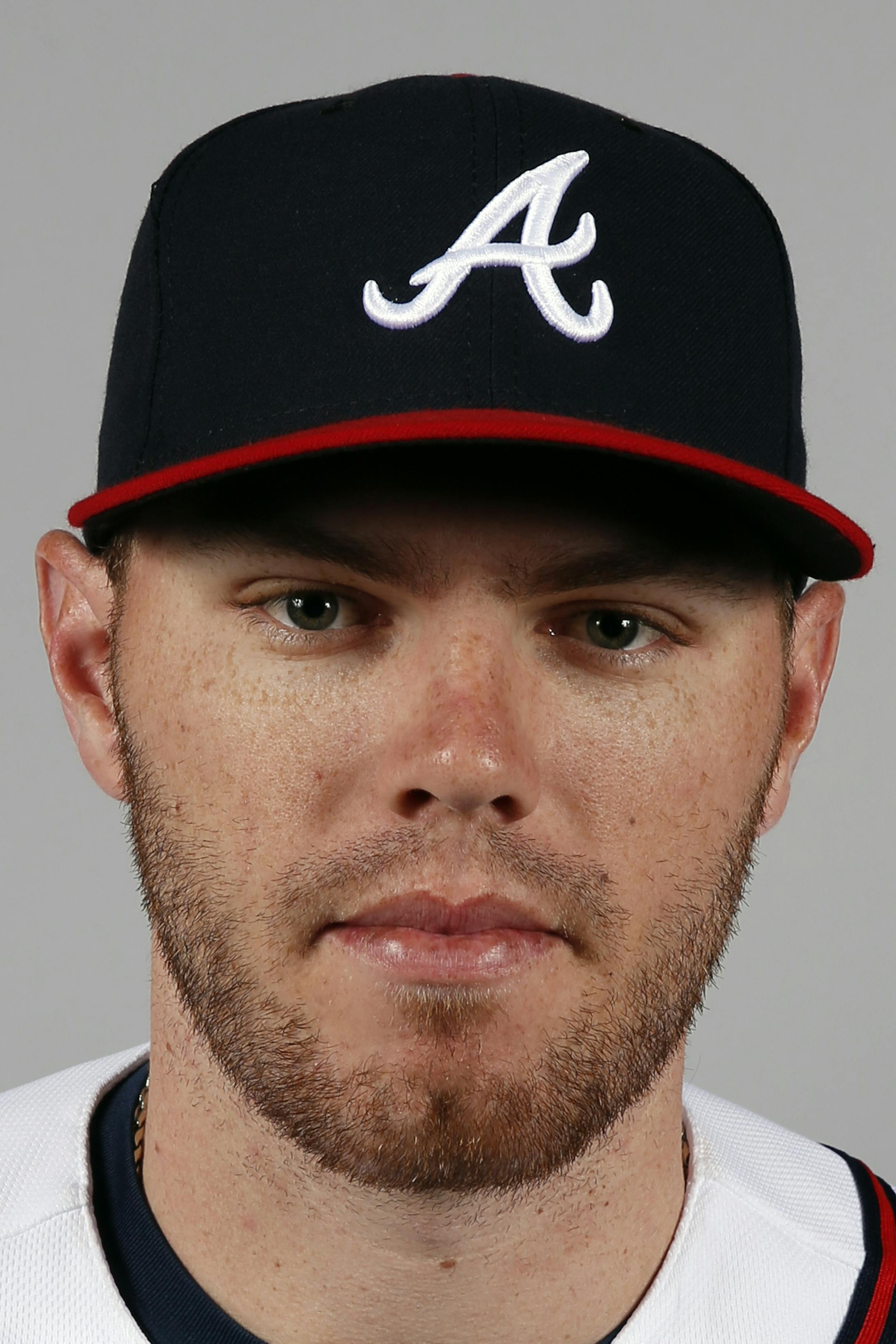 This is a 2014 photo of first baseman Freddie Freeman of the Atlanta Braves baseball team. This image reflects the Braves active roster as of, Monday, Feb. 24, 2014, when this image was taken. (AP Photo/Alex Brandon) ORG XMIT: FLAB10