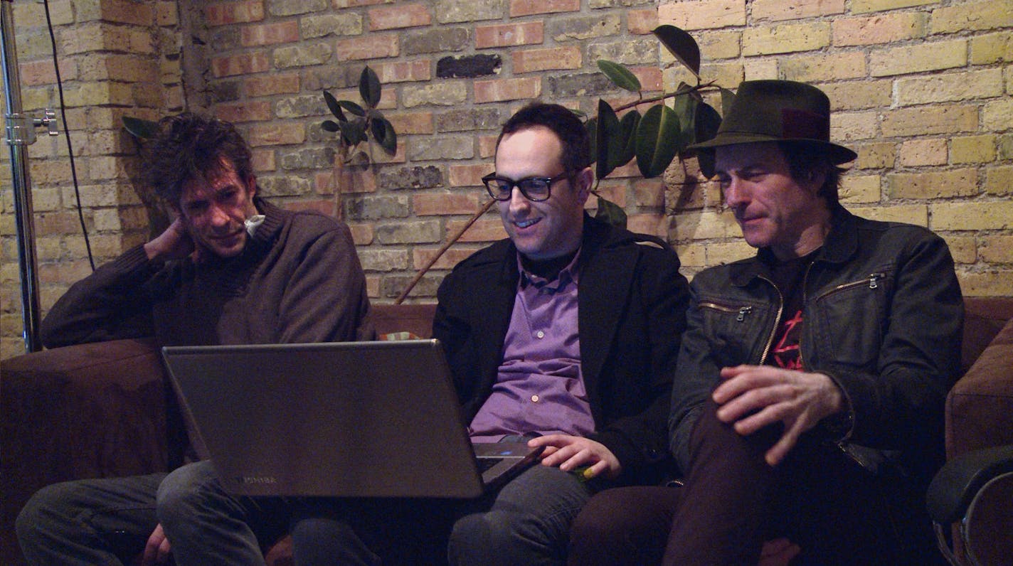 Paul Westerberg, left, and Tommy Stinson, right, with Bob Mehr, author of &#x201c;Trouble Boys.&#x201d;