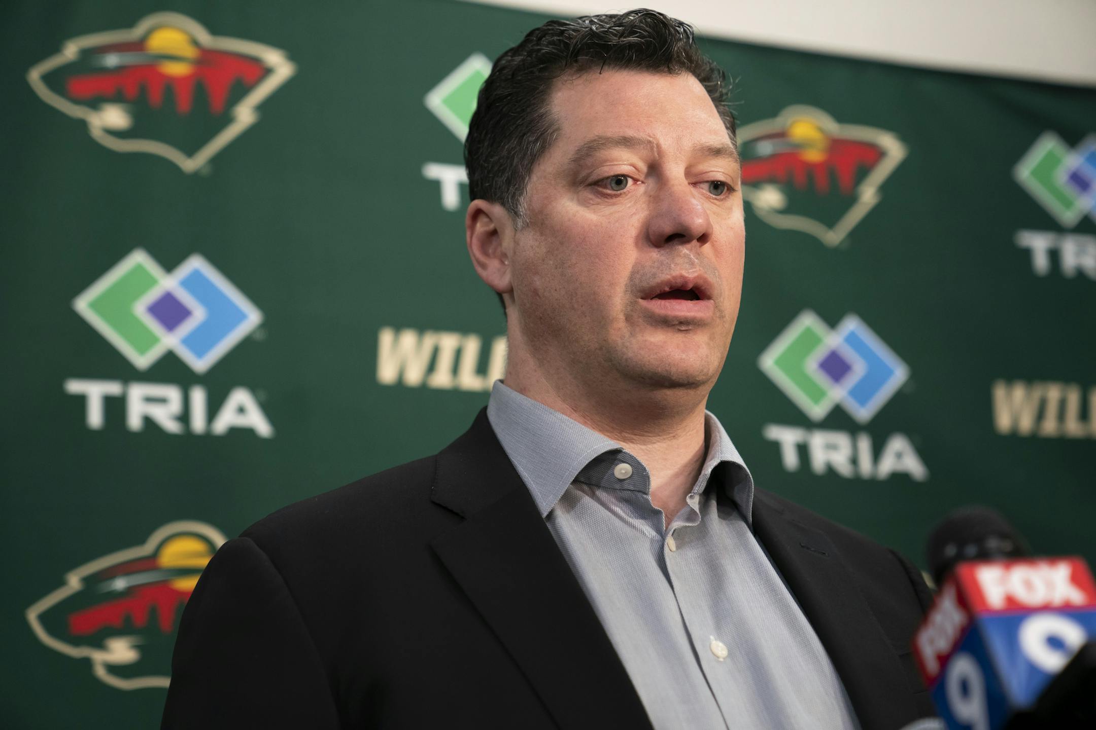 Wild General manager Bill Guerin spoke about his decision to fire head coach Bruce Boudreau and choosing assistant coach Dean Evason as the interim head coach during a press conference at Tria Rink in St. Paul, Minn., on Friday, February 14, 2020. ] RENEE JONES SCHNEIDER ¥ renee.jones@startribune.com