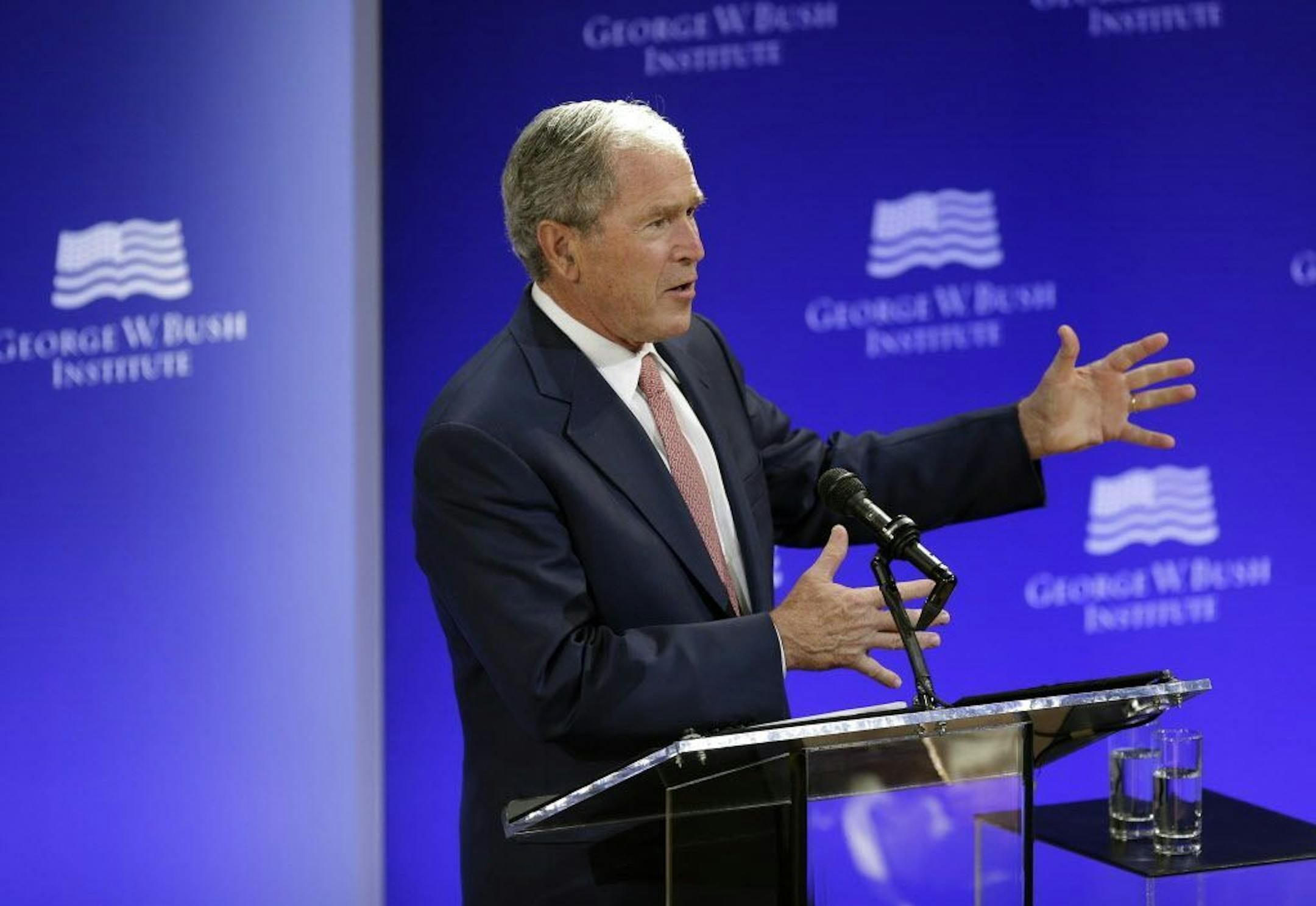 Former President George W. Bush said Thursday in New York that "bigotry or white supremacy in any form is blasphemy against the American creed."