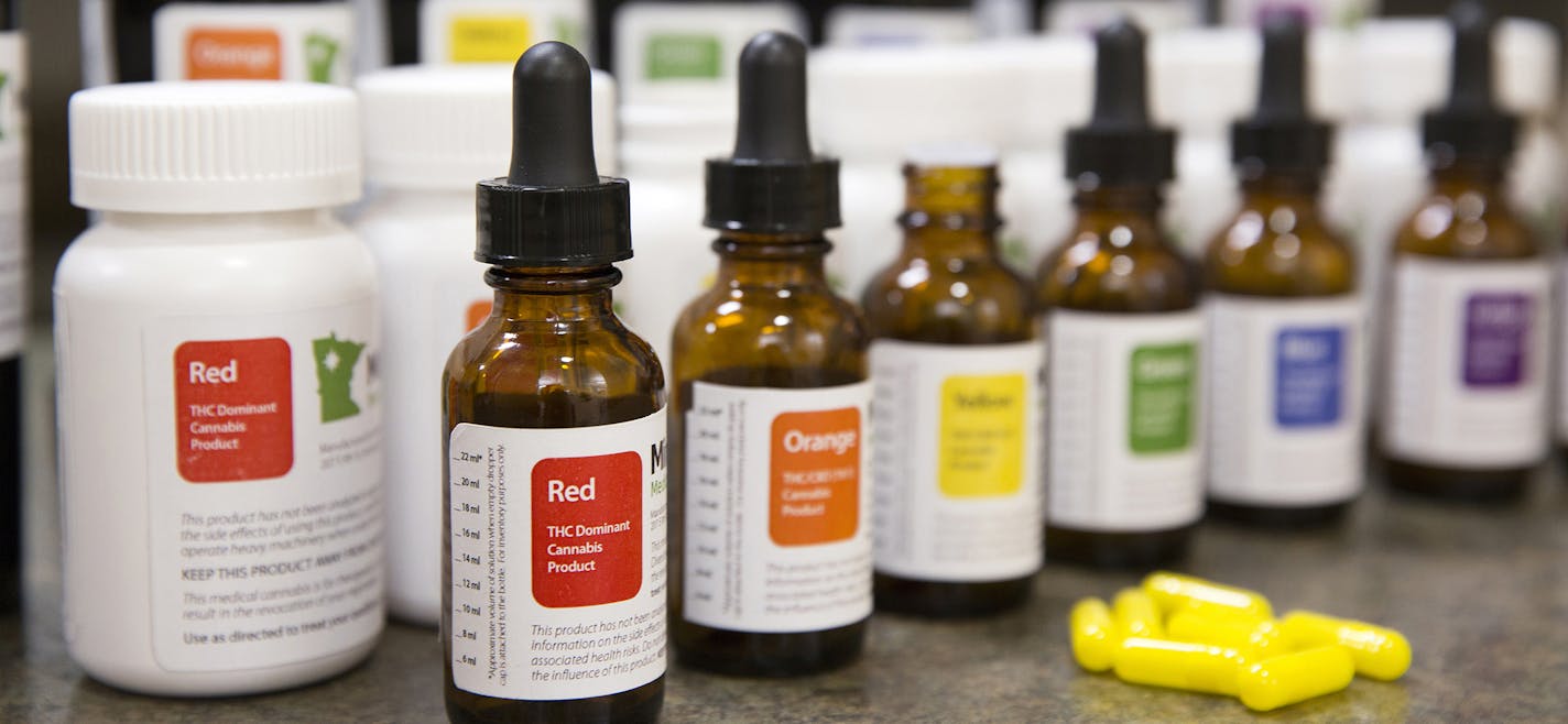 The different formulations of cannabis that will be dispensed at Minnesota Medical Solutions, the state's first medical marijuana dispensary, on display during a media tour in Minneapolis on Friday, June 26, 2015.