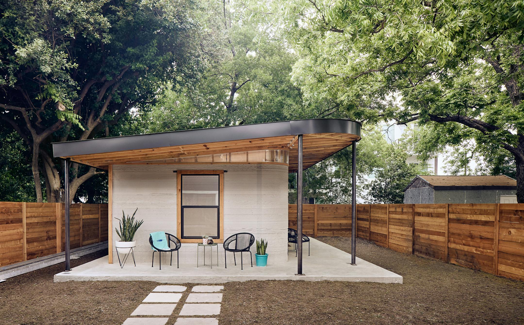 The first permitted, 3D structure in the United States was created by Icon in East Austin, Texas, in March 2018 and serves as the prototype for the 3D printed community. MUST CREDIT: Casey Dunn.