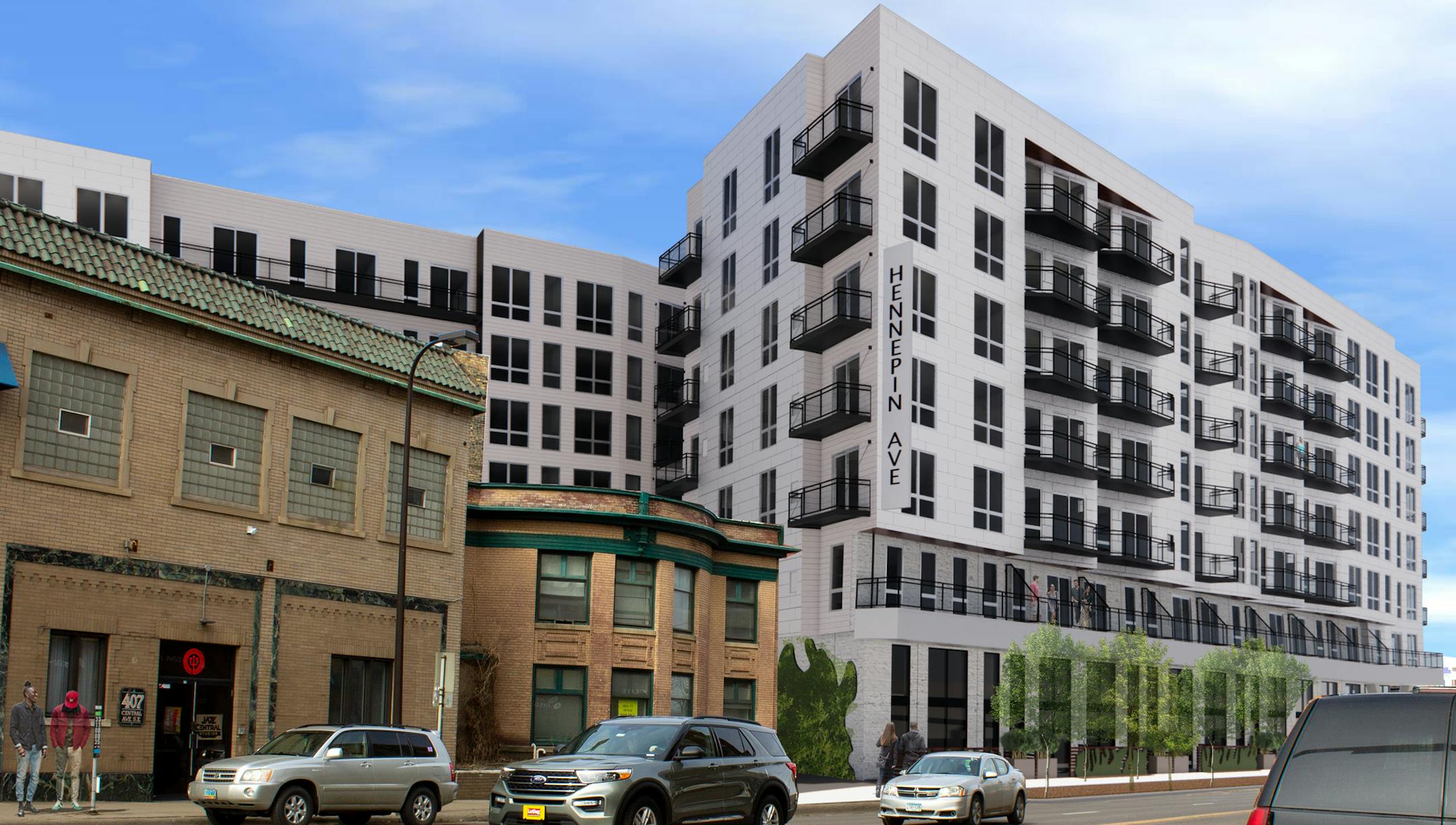 Solhem proposal for E. Hennepin & Central Avenue NE. It's one of three projects up for review in Minneapolis this week. Rendering: Momentum Design Group