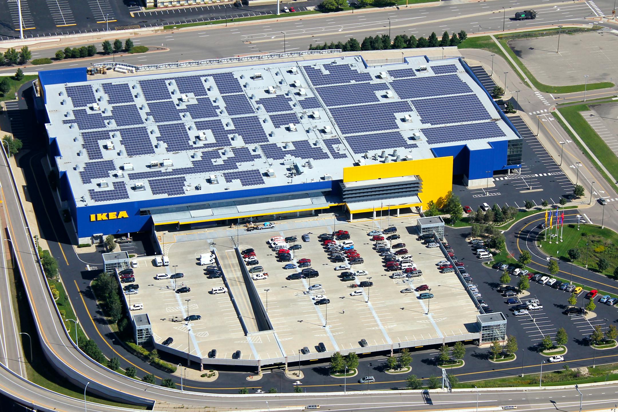 The solar panels on top of the Ikea store in Bloomington generate about the same amount of power as a small wind turbine.