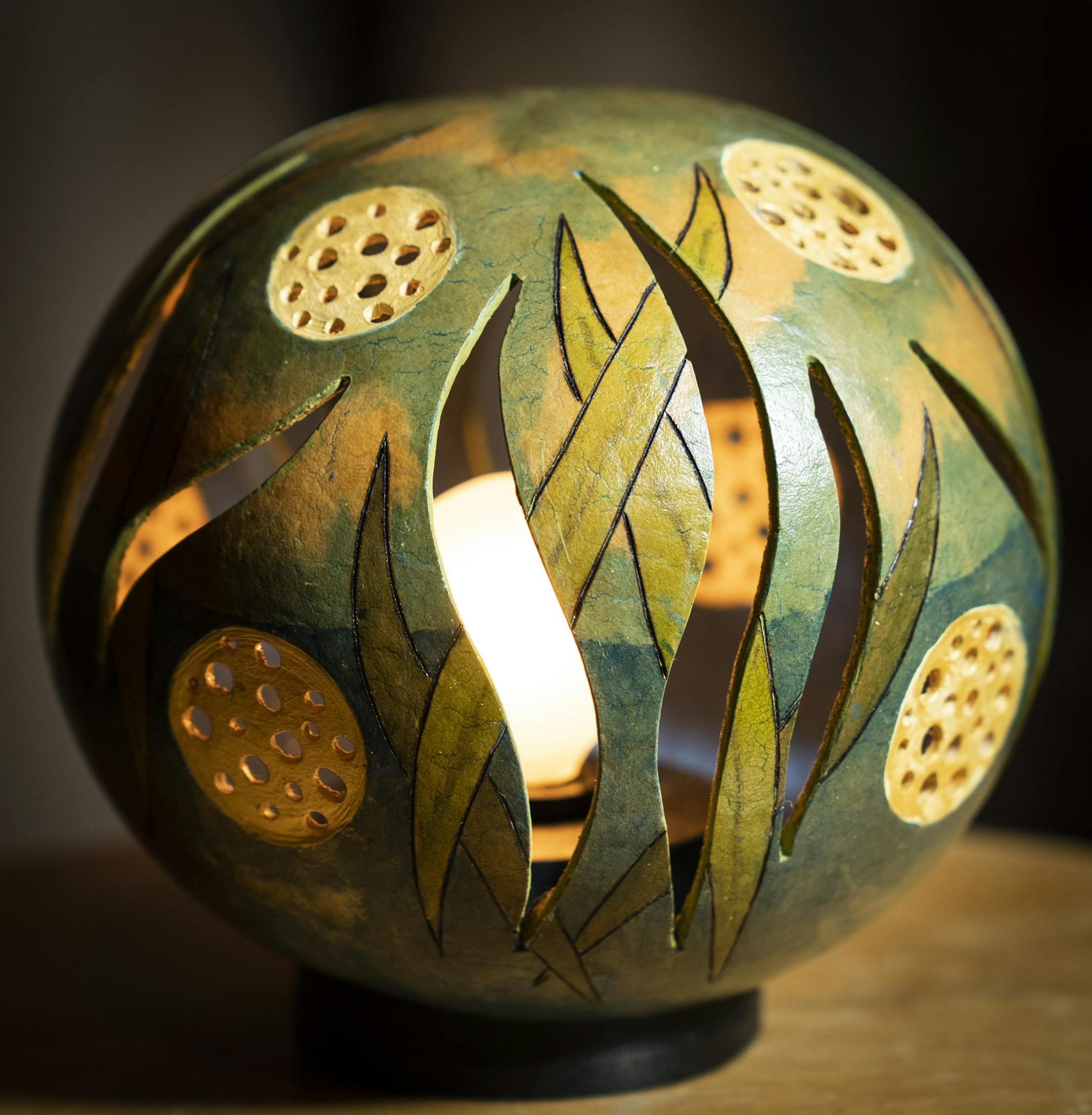 Gourd artist Kristen Treuting piece titled "Reflections" photographed in her studio in Minneapolis, Minn., on Tuesday, July 14, 2020. ] RENEE JONES SCHNEIDER renee.jones@startribune.com