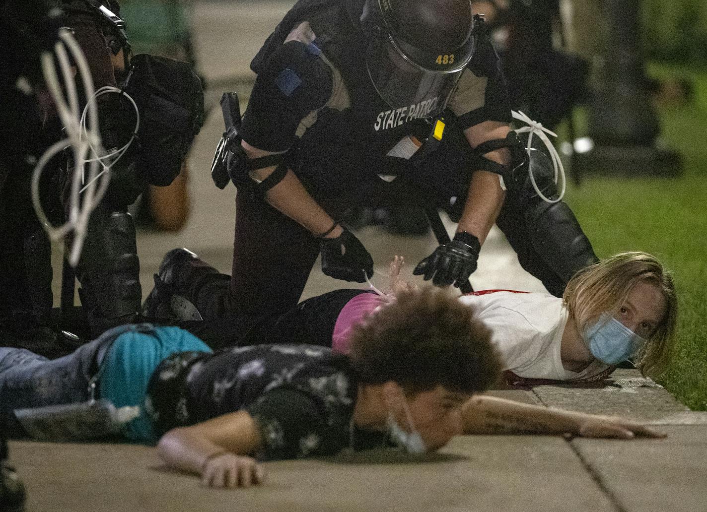 Arrests were made after curfew at the Minnesota State Capitol in St. Paul on Monday night. ] CARLOS GONZALEZ • cgonzalez@startribune.com – Minneapolis, MN – June 1, 2020, Police Protest - man died after a confrontation with Minneapolis on Monday evening. A bystander video that started circulating sometime after the incident appeared to show the man pleading with officers that he couldn't breathe - George Floyd