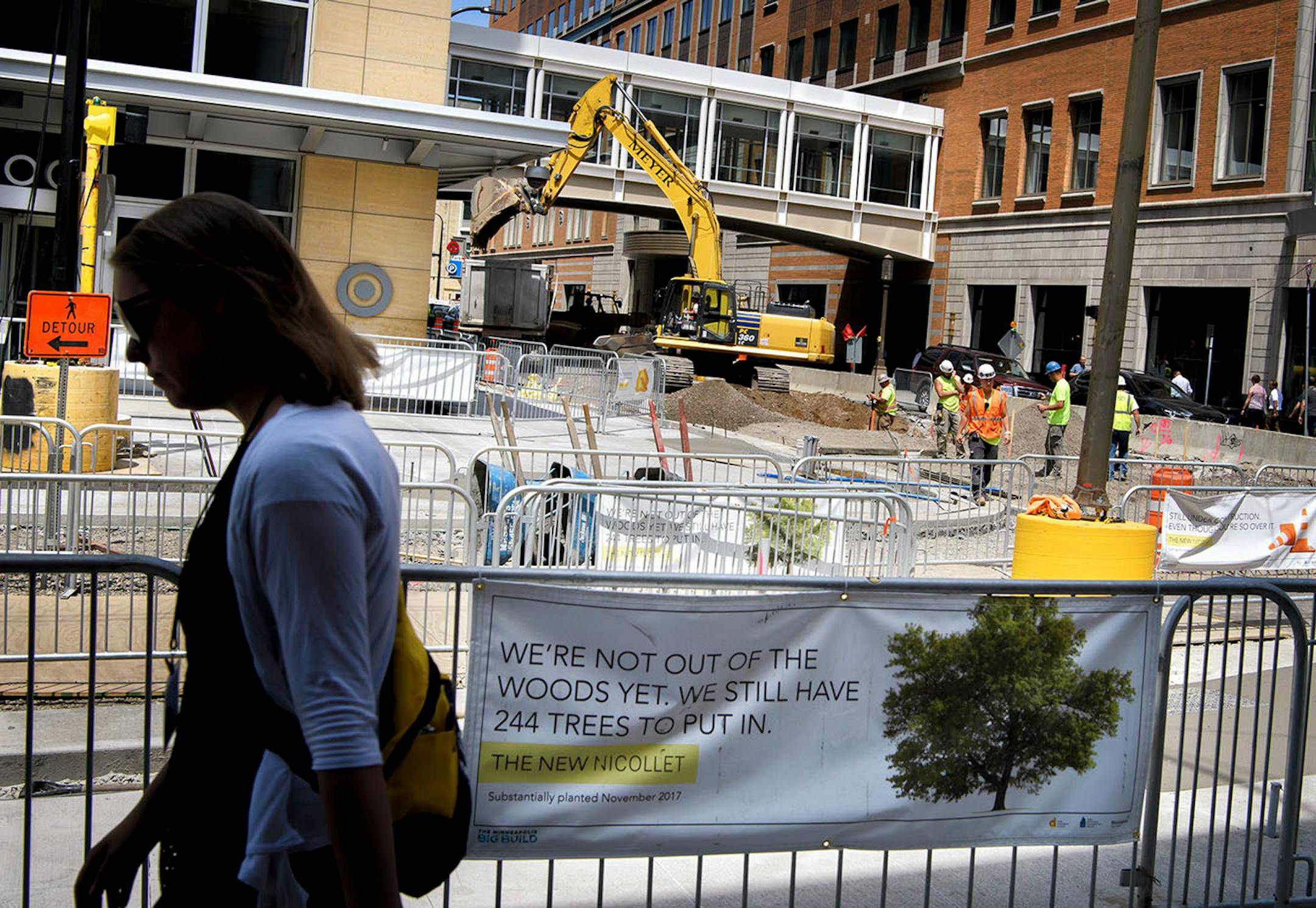 Nicollet Mall is still very much a construction zone but trees are coming soon.