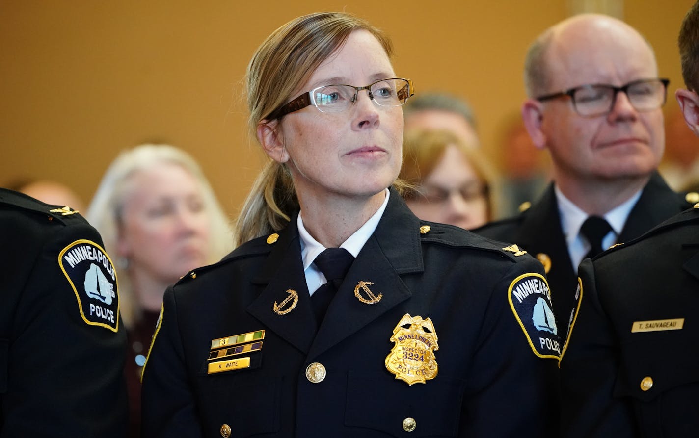 Inspector Kathy Waite ] GLEN STUBBE &#xef; glen.stubbe@startribune.com Tuesday, April 17, 2018 Minneapolis Police Department Leadership, taken at the Police Promotion ceremony EDS, for any appropriate use.