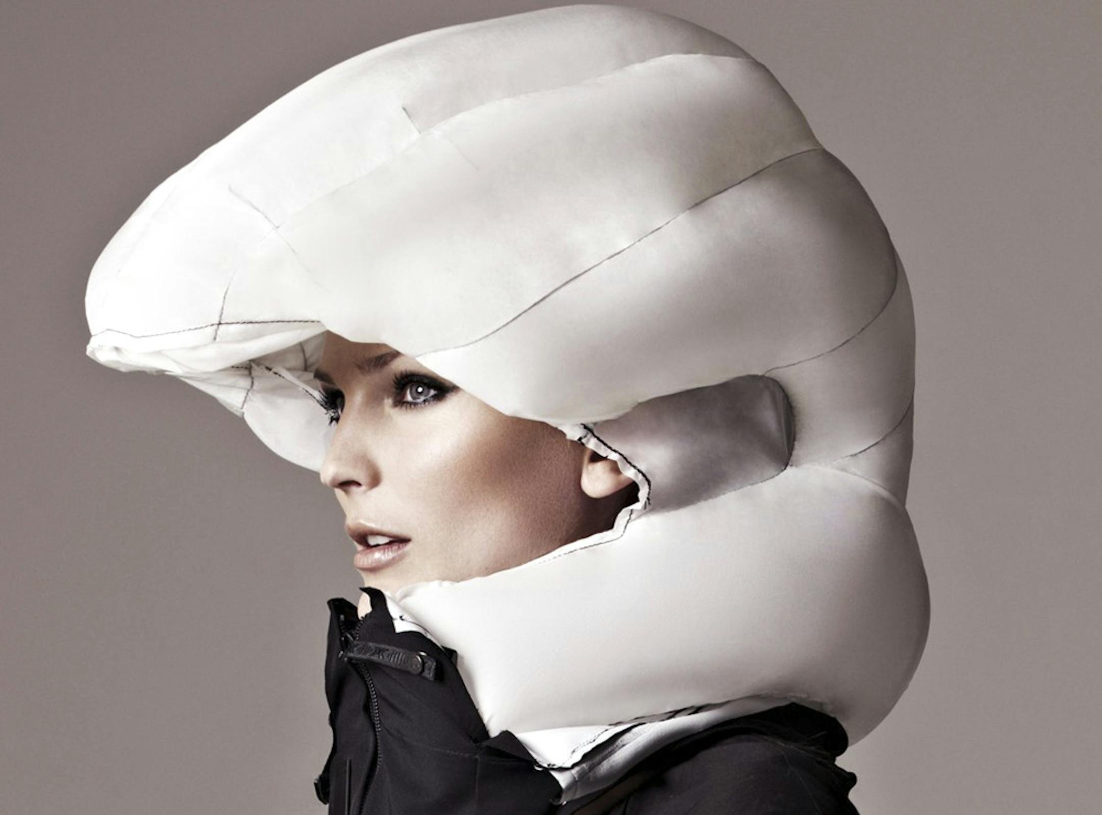 The Hövding air bag/helmet inflates when a collision is imminent.
