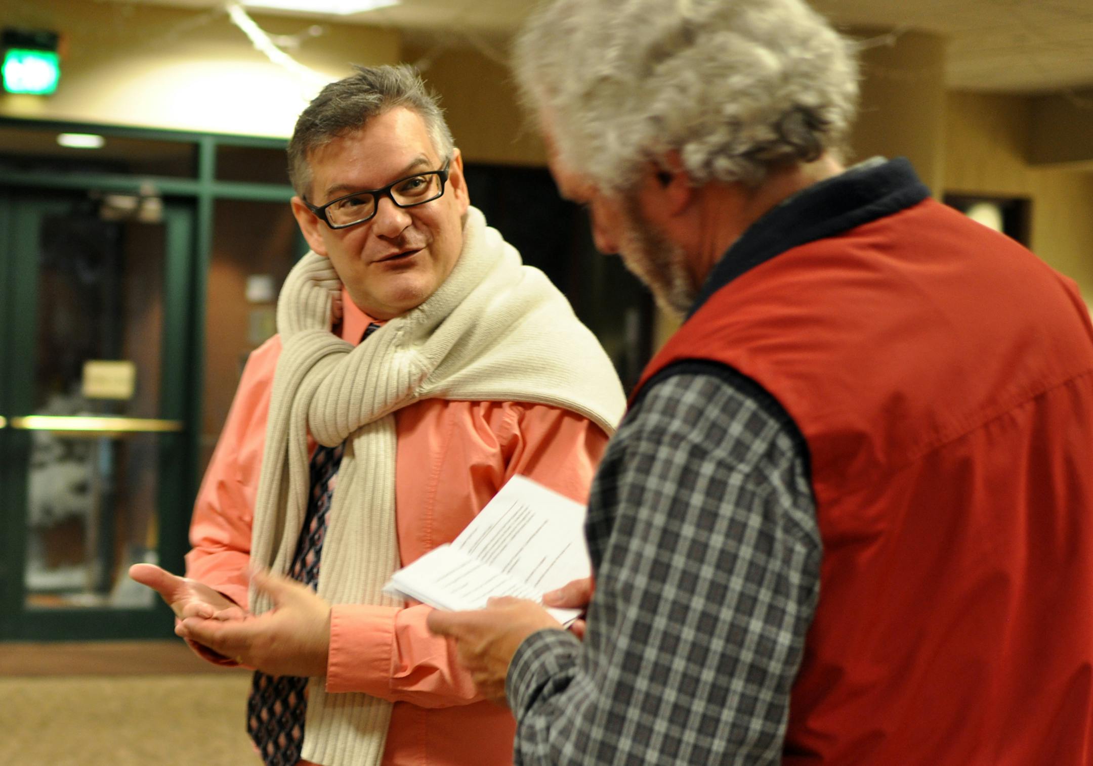 Photo by Liz Rolfsmeier Vanessa Goodthunder, of Eagan; Michael R. Morningstar, of Apple Valley and Ken Coy, of Inver Grove Heights rehearse at St. Thomas Becket Catholic Church for the Eagan Theater Company’s upcoming dinner theater production.