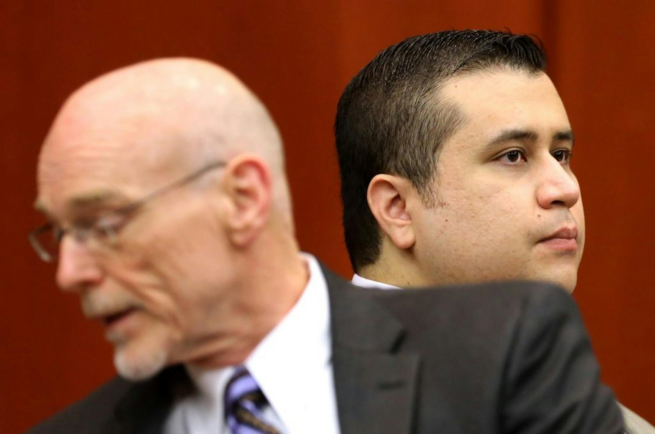 George Zimmerman arrives for the day's proceedings, with his attorney Don West, left, in his trial in Sanford, Florida, Tuesday,July 9, 2013. Zimmerman is charged with second-degree murder in the fatal shooting of Trayvon Martin, an unarmed teen, in 2012.