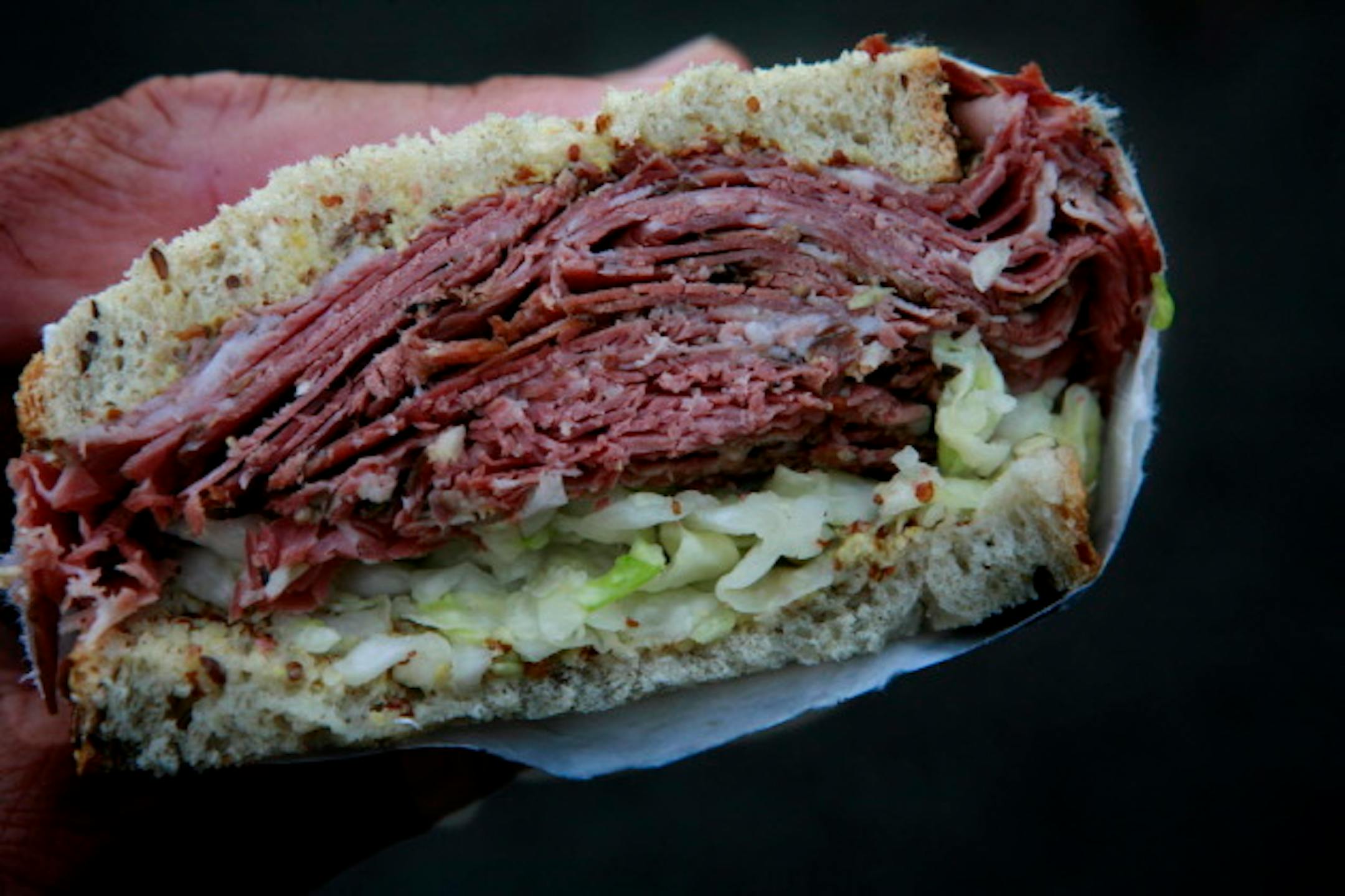 Steve Rice ' srice@startribune.com Minneaoplis, 09/26/2007 - Be'wiched pastrami sandwich at this new deli, to run in conjunction with a Now Open.