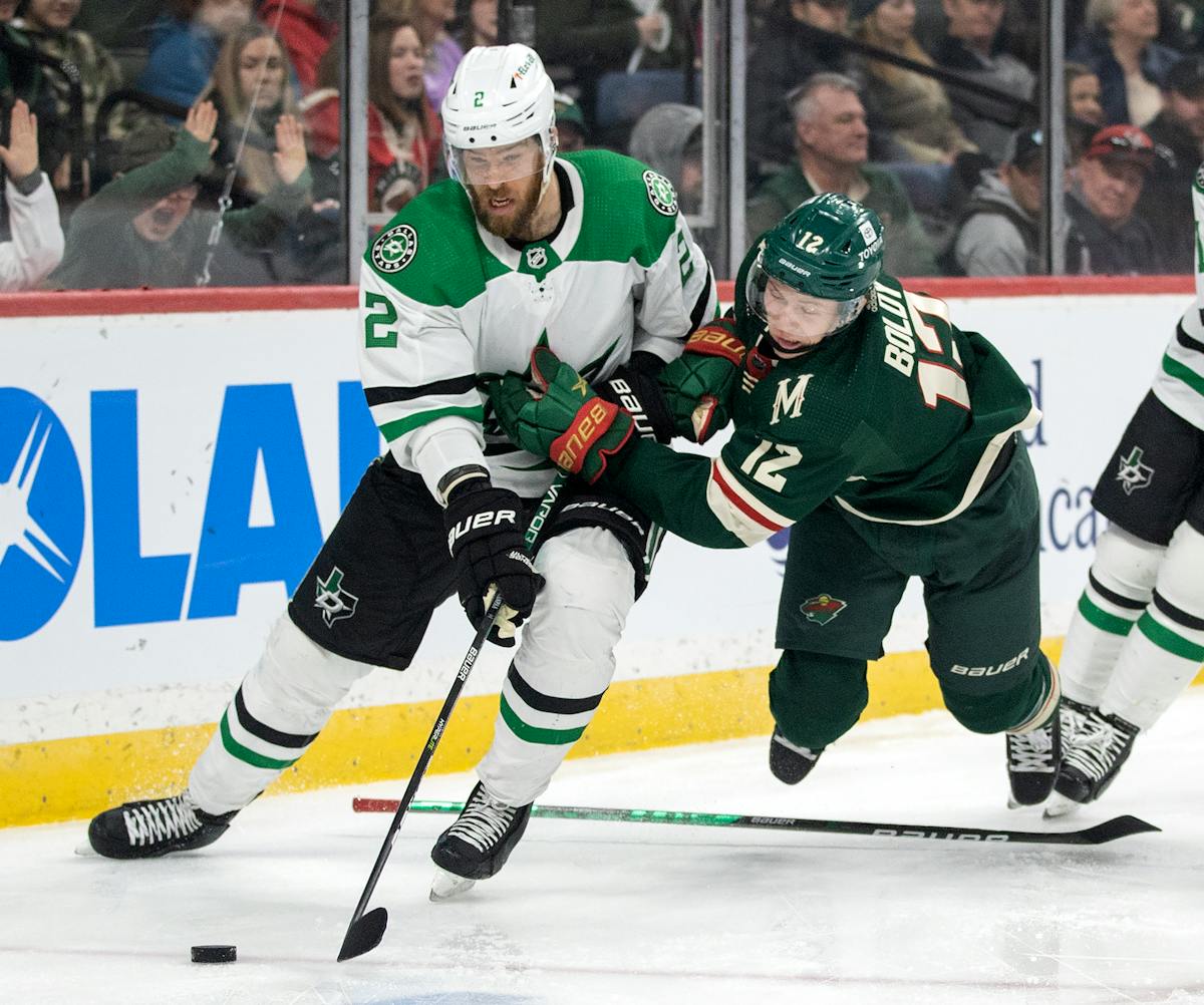 Wild forward Matt Boldy, above losing his stick  against Dallas, had a hat trick the last time Minnesota played Detroit, the road opponent Thursday.