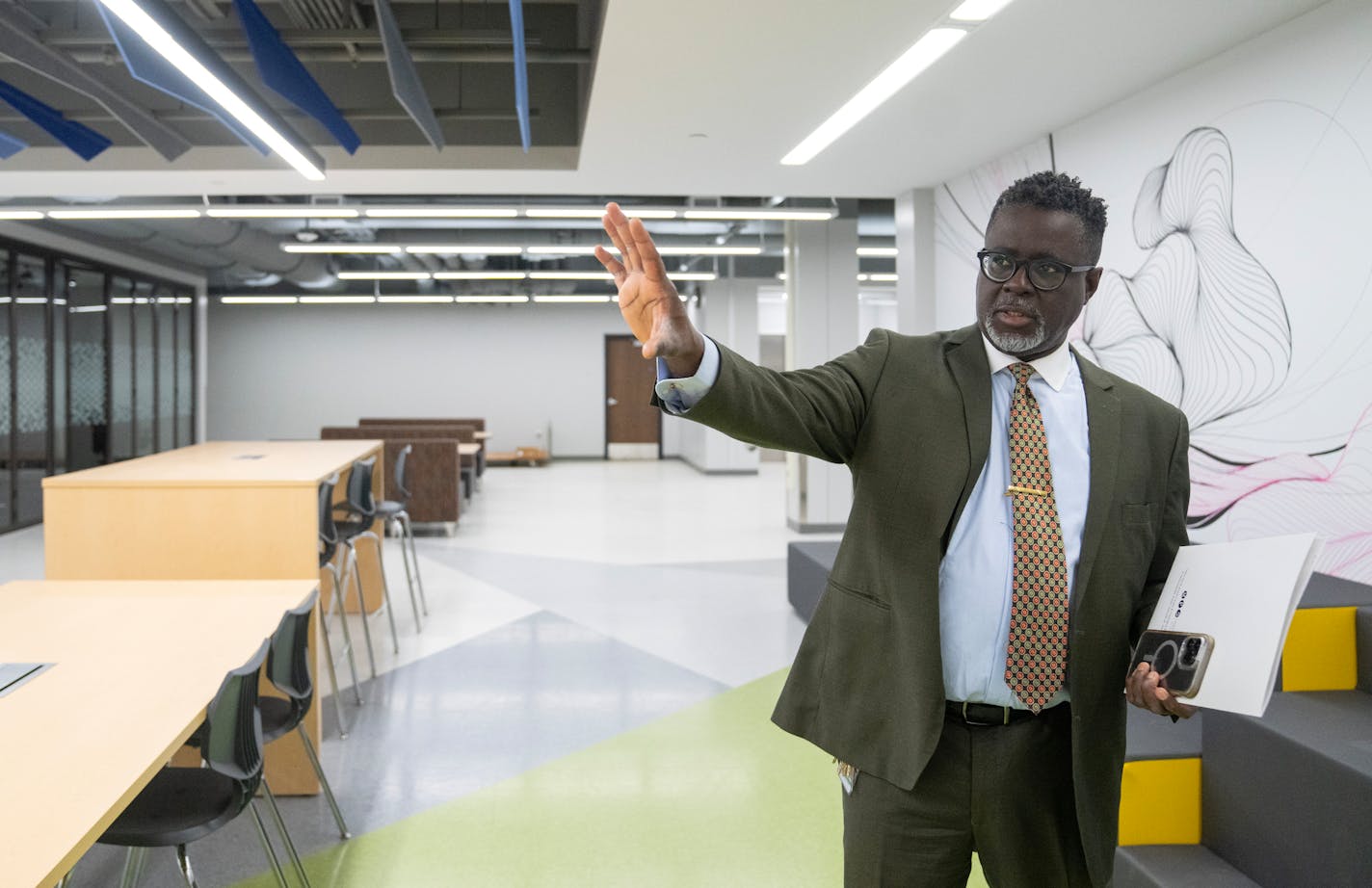 CTE Principal Michael Luseni gives a tour of the new space at the Career &amp; Technical Education Center in North Minneapolis School on Nov. 7.