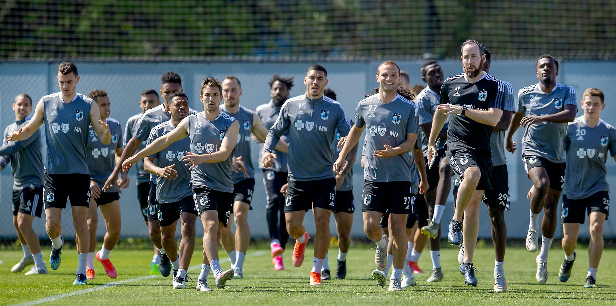 Minnesota United FC soccer players practiced at the National Sports Center earlier this month.