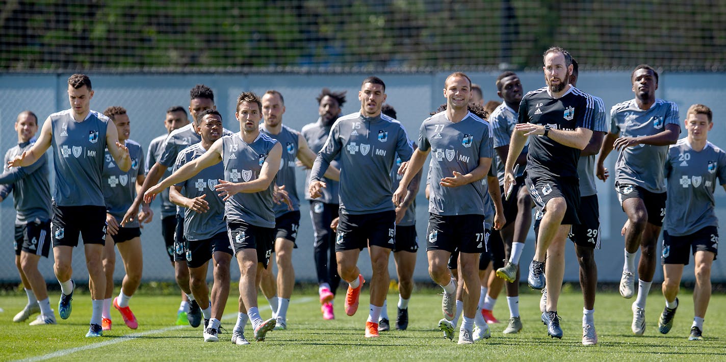 Minnesota United FC soccer players practiced at the National Sports Center earlier this month.