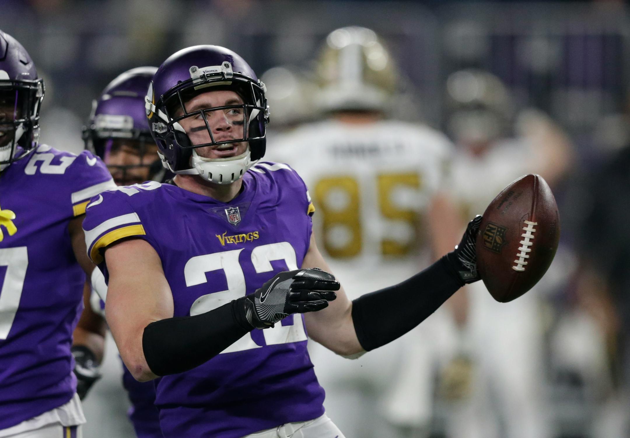 Vikings safety Harrison Smith celebrated an interception vs. the Saints on Oct. 28.