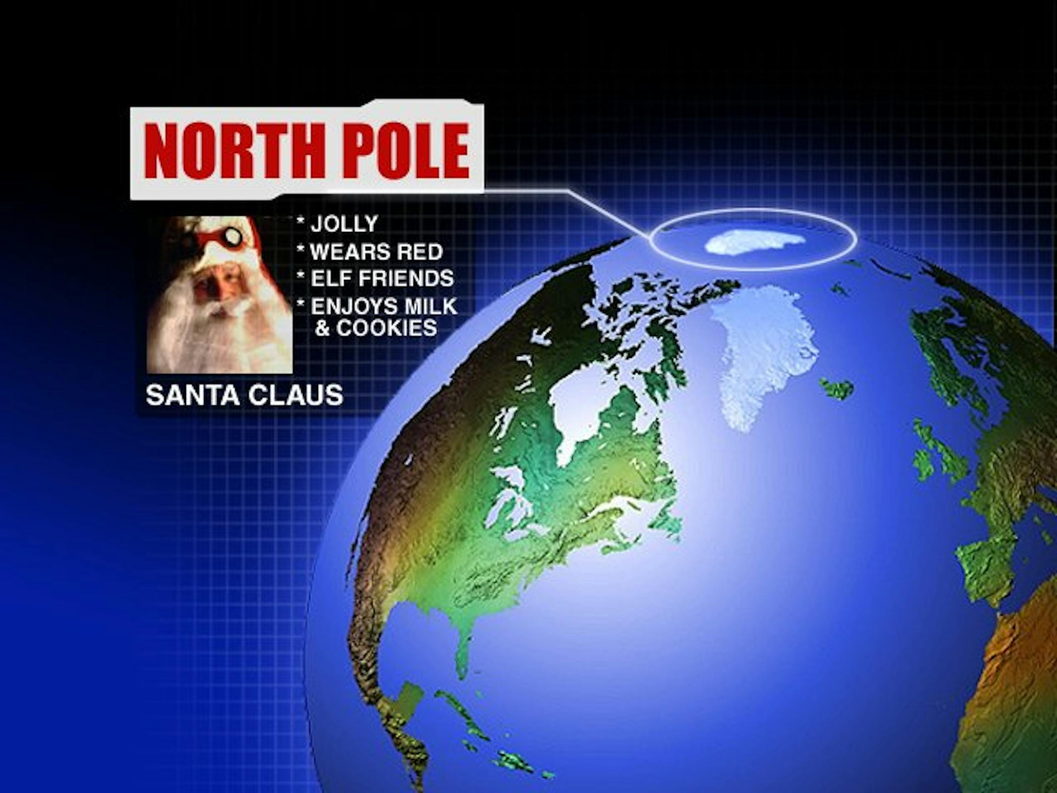 Map graphic locates the North Pole for Christmas coverage.
