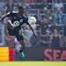 Minnesota United forward Bongokuhle Hlongwane (21) controls a ball in the air against the Portland Timbers in the first half Saturday, July 30, 2022 a