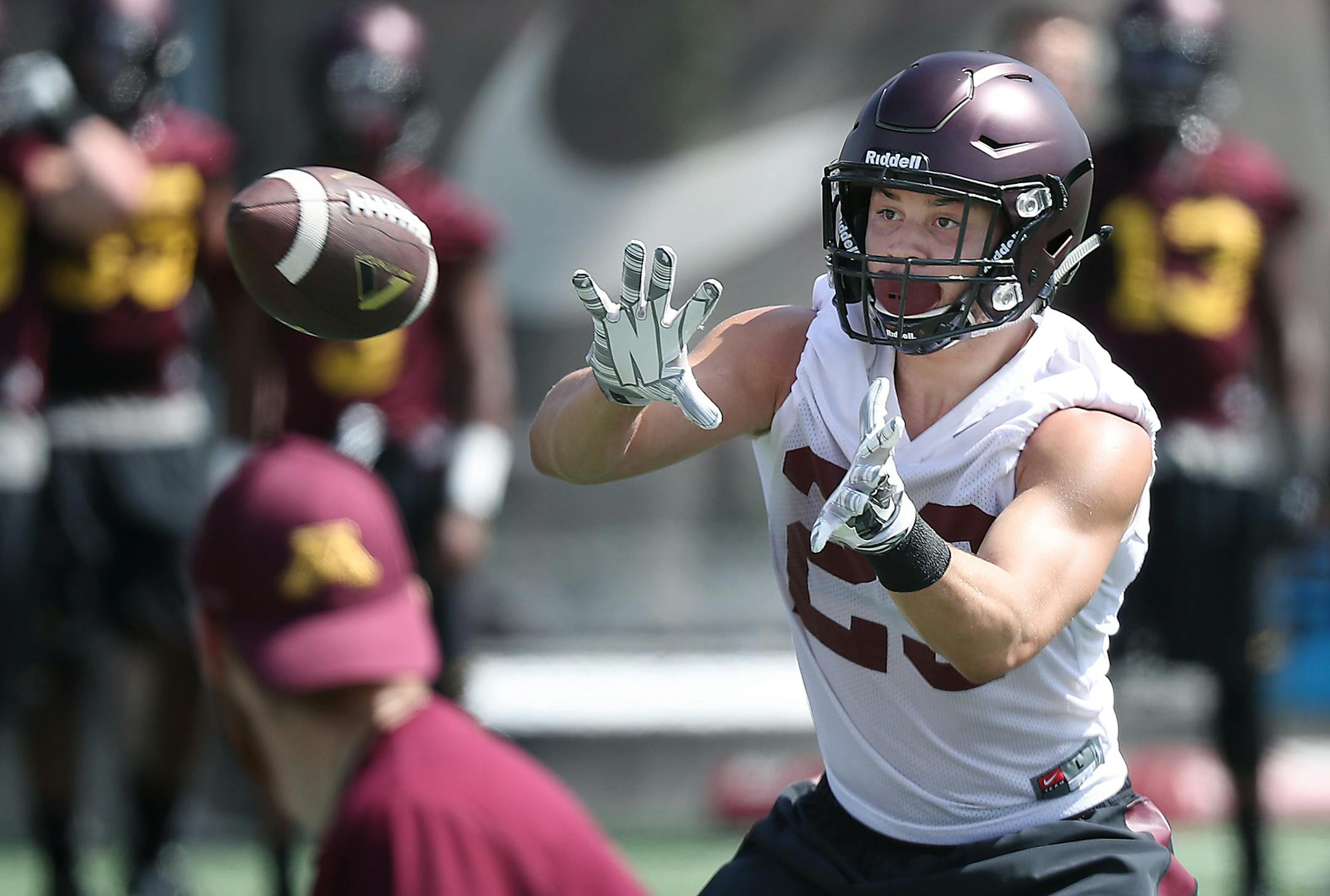 Gophers running back Shannon Brooks missed practice Tuesday because of a foot injury and was being re-evaluated. He made a brief appearance near the sideline and then continued receiving treatment.