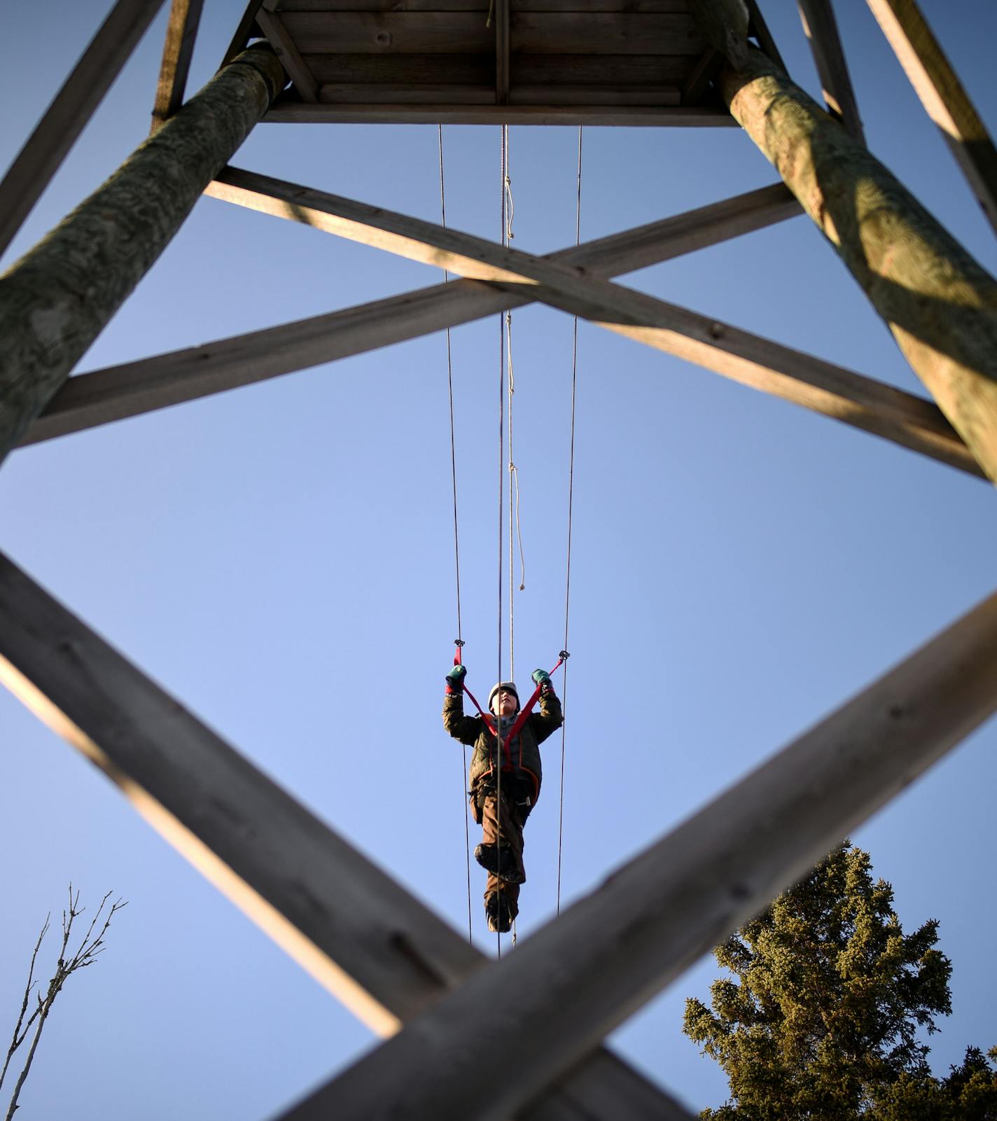 Watertown-Mayer 6th grader Mason Geyen, took part in the high ropes course class Tuesday at the Wolf Creek Environmental Learning Center. ] AARON LAVINSKY &#xef; aaron.lavinsky@startribune.com The Wolf Ridge Environmental Learning Center was looking to expand and eyeing a gorgeous plot of land on Lake Superior the DNR was selling. An Edina couple outbid them and then turned around gave the wolf center a long-term lease. The new land is 5 miles from the main campus. We photograph a typical day at