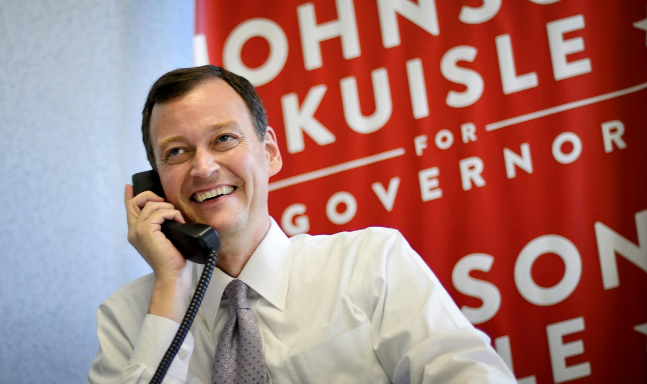 Jeff Johnson made calls to supporters Tuesday afternoon from his Golden Valley Headquarters, encouraging them to vote before the end of the day. ] Tuesday, August 12, 2014. GLEN STUBBE * gstubbe@startribune.com ORG XMIT: MIN1408121611105226