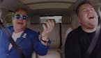A screen grab from a "Late Late Show" video on YouTube that gives a taste of the Elton John Carpool Karaoke segment.