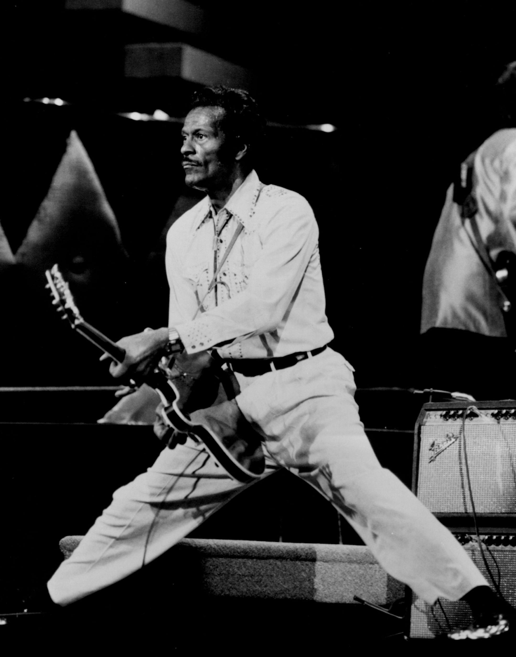 Chuck Berry Performs One Of His Classic Hits In This Scene From "Chuck Berry Hail! Hail! Rock 'N Roll." "Chuck Berry Hail! Hail! Rock 'N' Roll" Is A Delilah Films Production/A Taylor Hackford Film Starring Chuck Berry and Featuring Such Recording Greats As Eric Clapton, Robert Cray, Etta James, Julian Lennon, Keith Richards And Linda Ronstadt. Keith Richards Produced The Music For The Universal Release, Which Was Produced By Stephanie Bennett and Directed By Taylor Hackford.