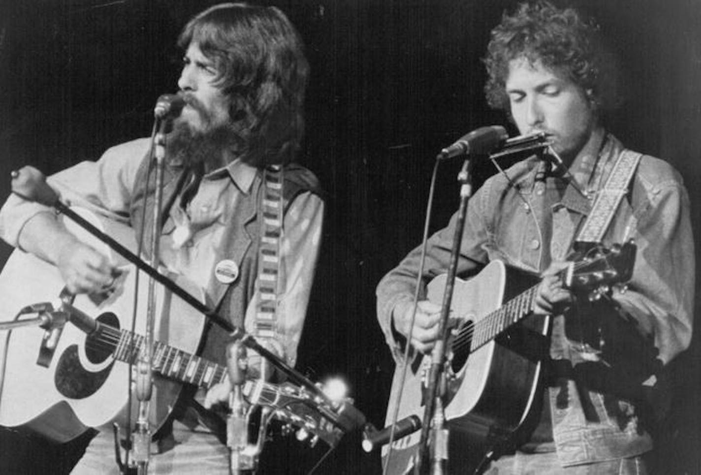 Bob Dylan joined George Harrison at the former Beatle's benefit Concert for Bangladesh in 1971.